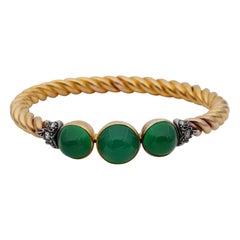 Outstanding French Vintage 18 Carat Green Chrysoprase Diamond 18 Karat Gold Bangle