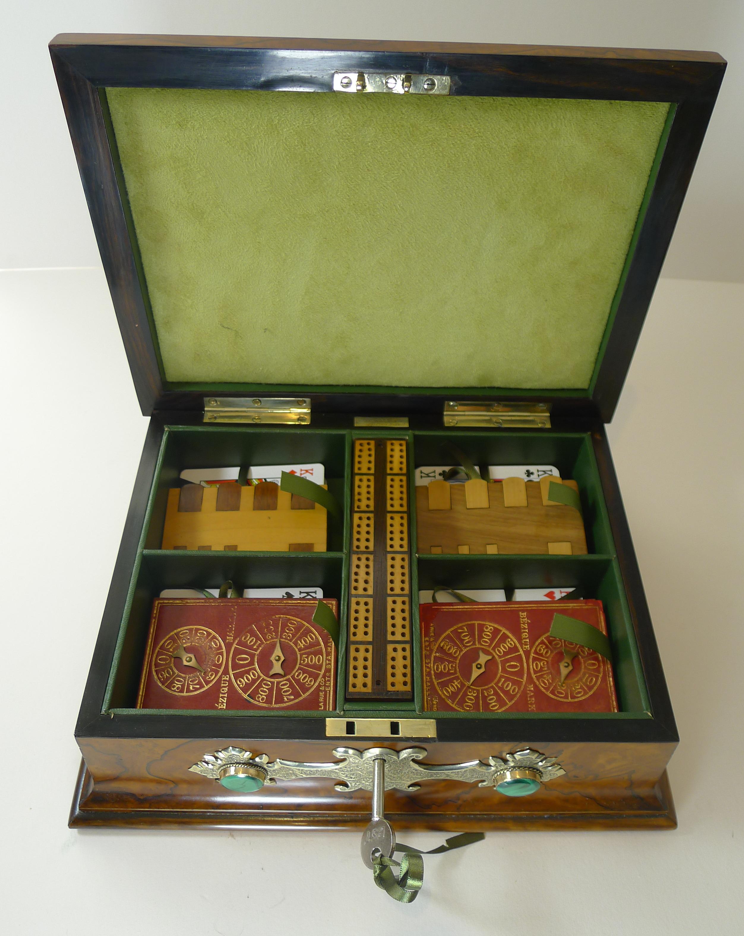 Outstanding Games Box in Burl Walnut, Brass and Malachite, c.1880 In Good Condition For Sale In Bath, GB