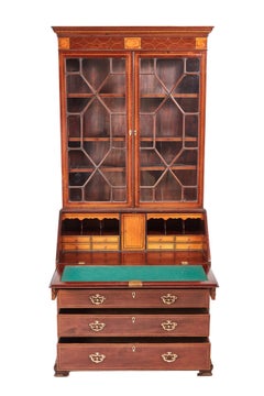 Outstanding George III Inlaid Mahogany Bureau Bookcase