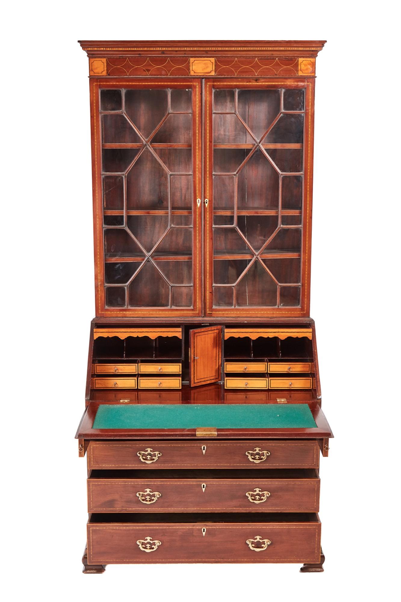 Outstanding George III Inlaid Mahogany Bureau Bookcase In Excellent Condition In Stutton, GB