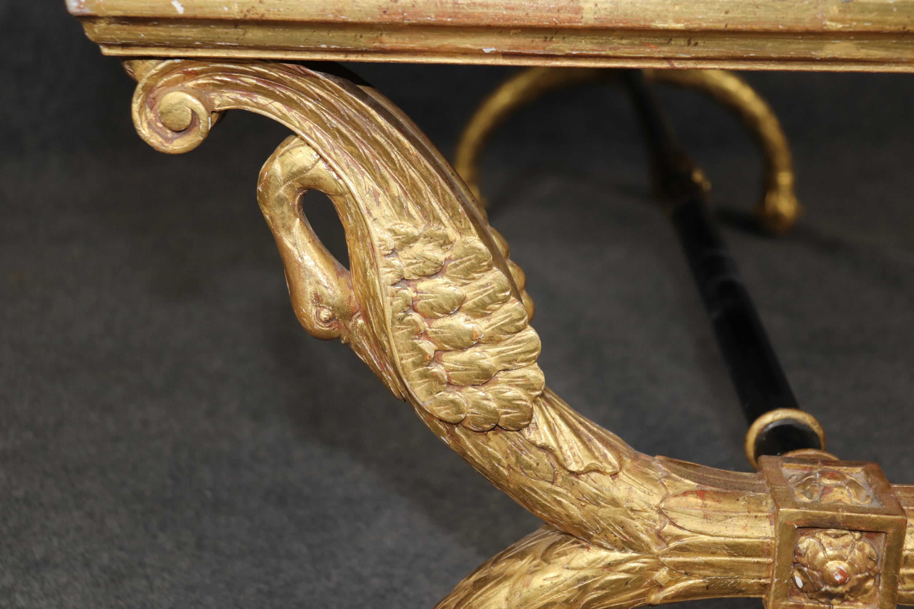 Outstanding Gilded Swan Carved French Directoire Style Rectangular Window Bench In Good Condition For Sale In Swedesboro, NJ