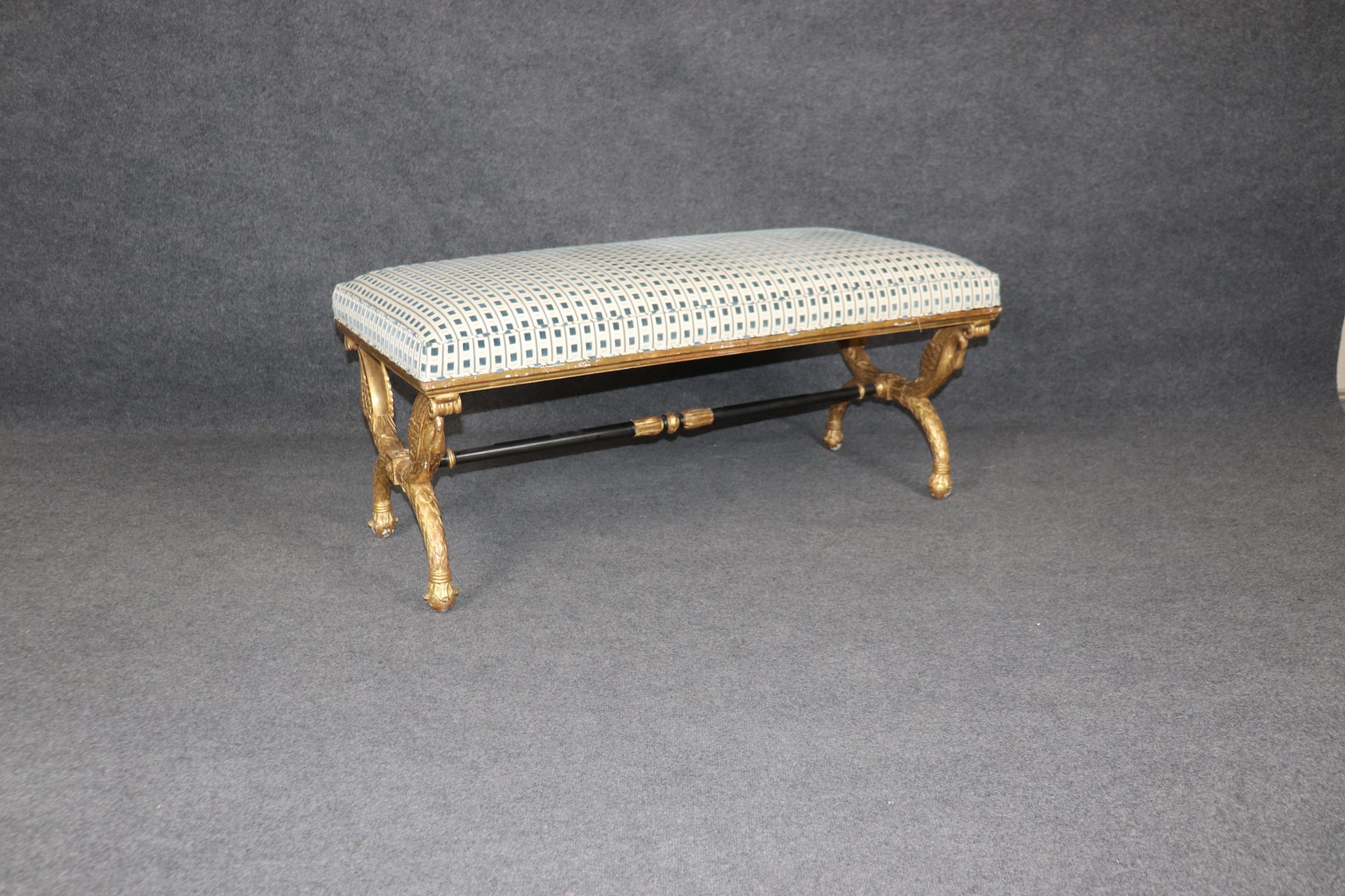 Mid-20th Century Outstanding Gilded Swan Carved French Directoire Style Rectangular Window Bench For Sale