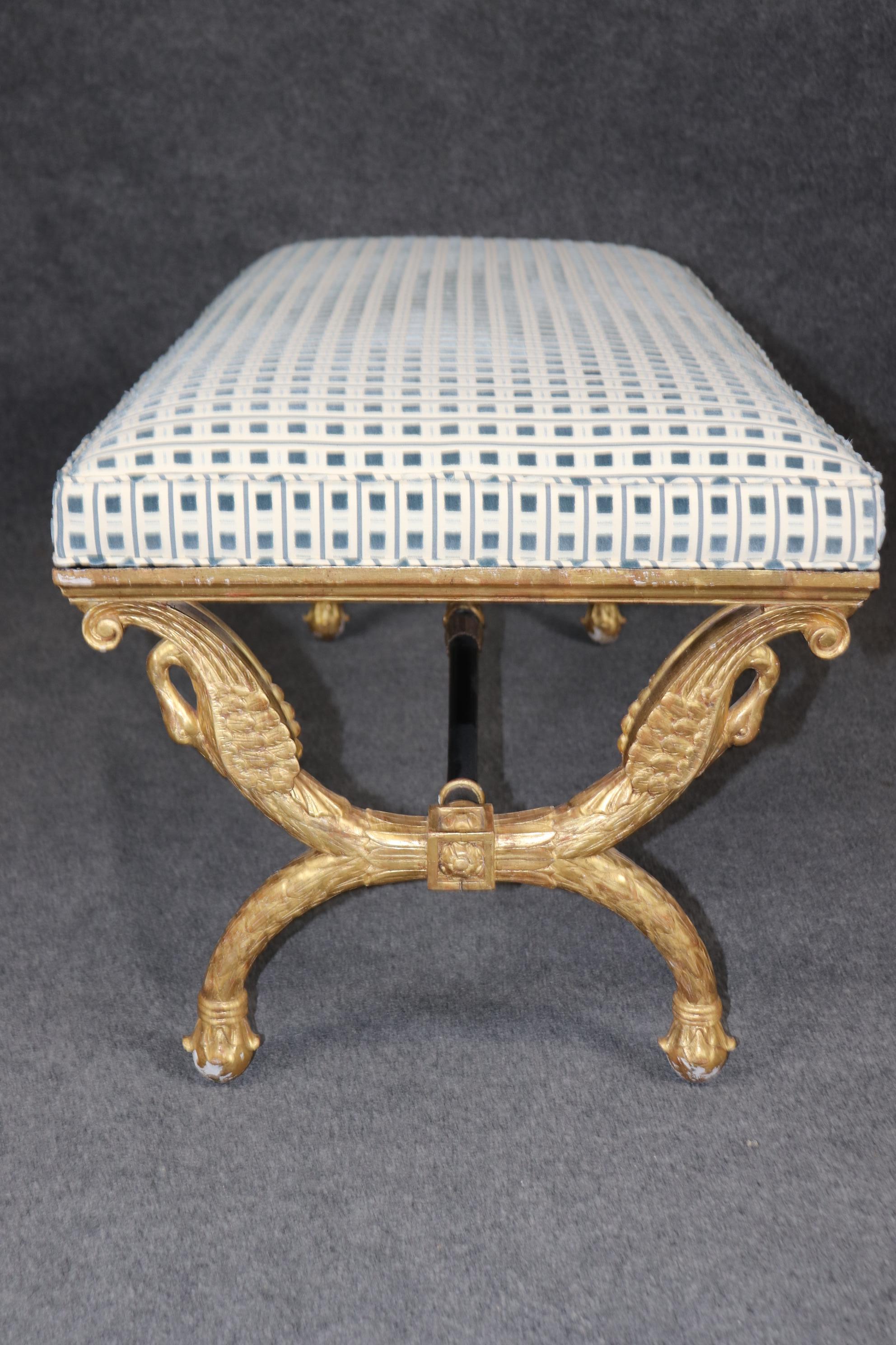 Outstanding Gilded Swan Carved French Directoire Style Rectangular Window Bench For Sale 1