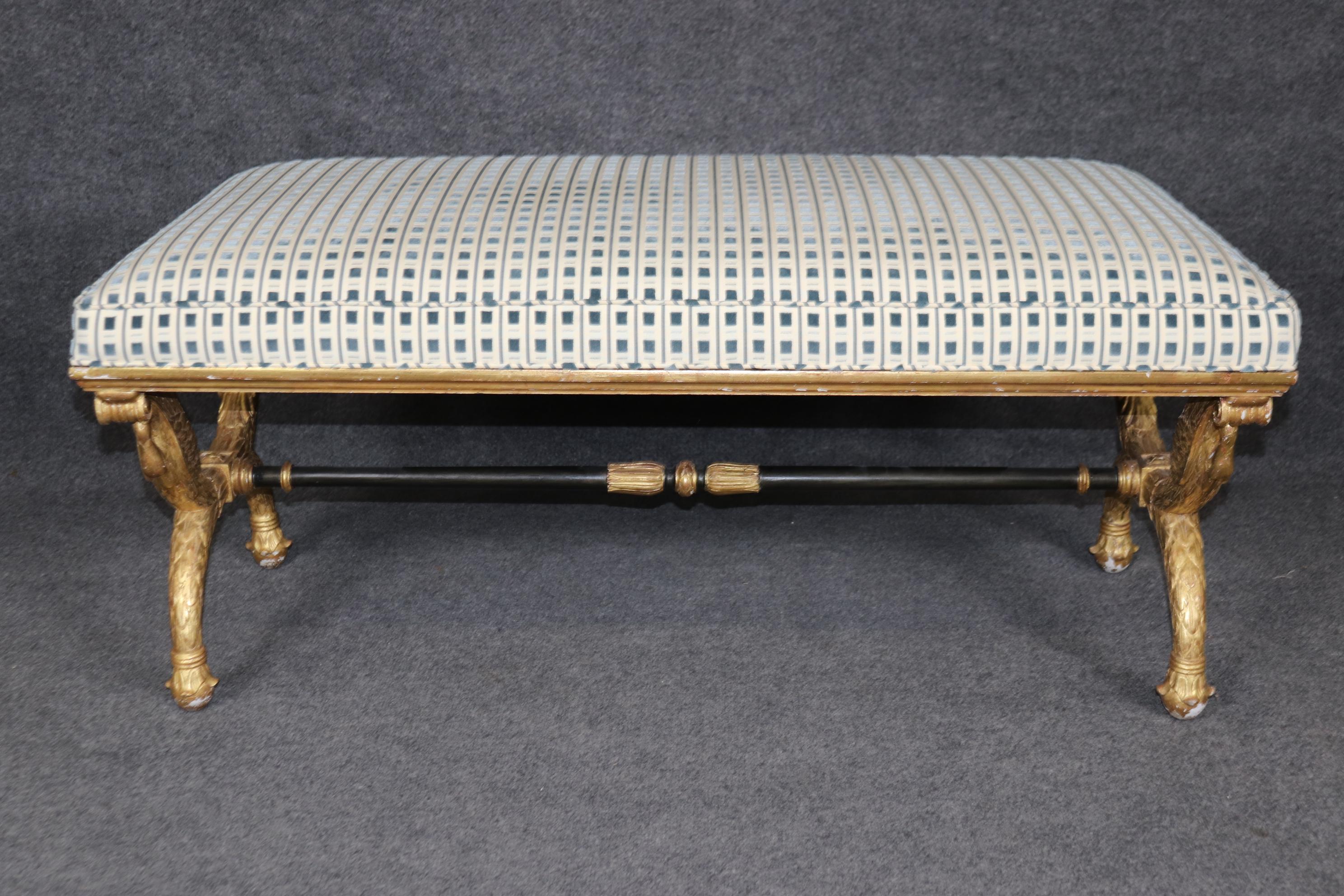 Outstanding Gilded Swan Carved French Directoire Style Rectangular Window Bench For Sale 2
