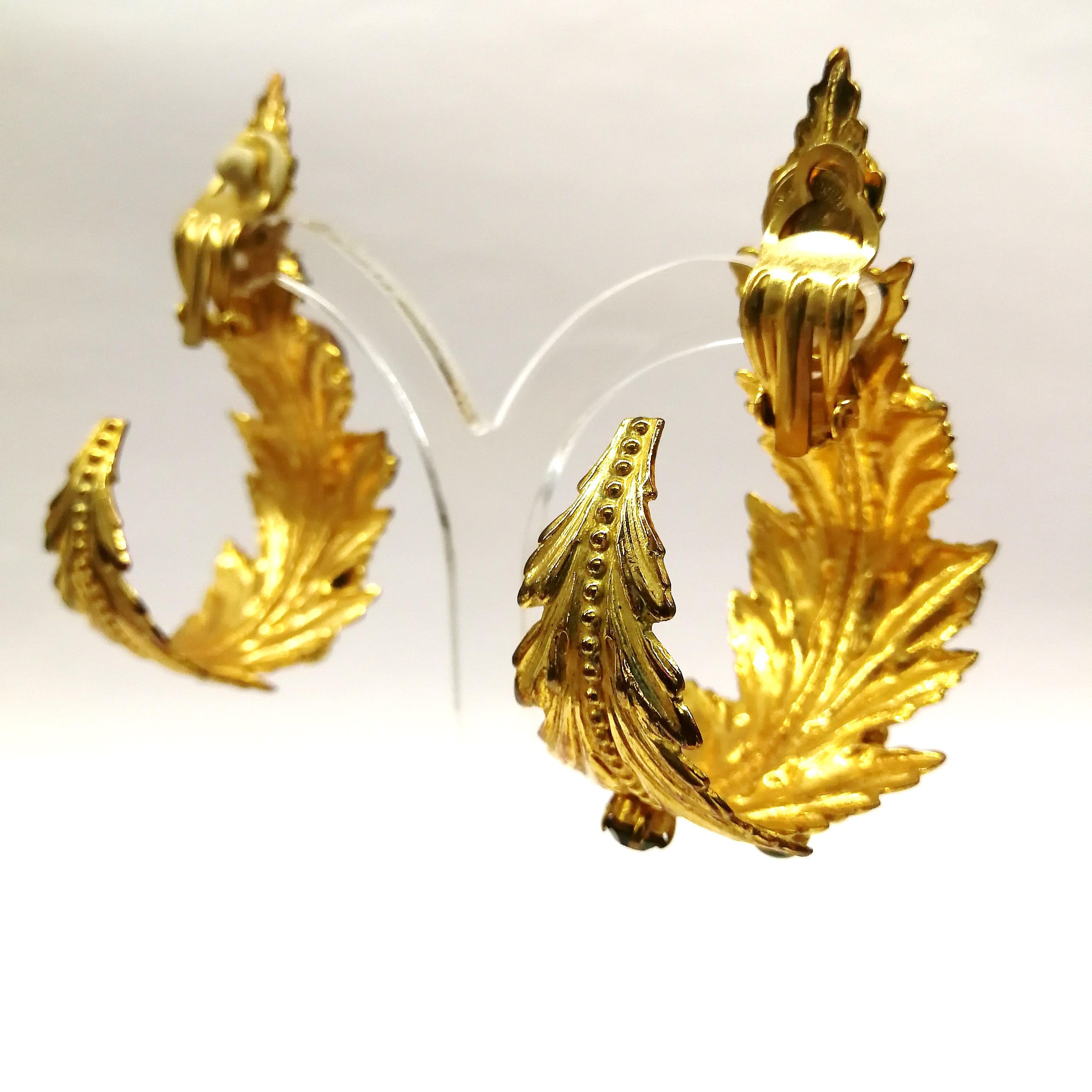Outstanding gilt metal and jewelled 'leaf' earrings, Dominique Aurientis, 1980s 5