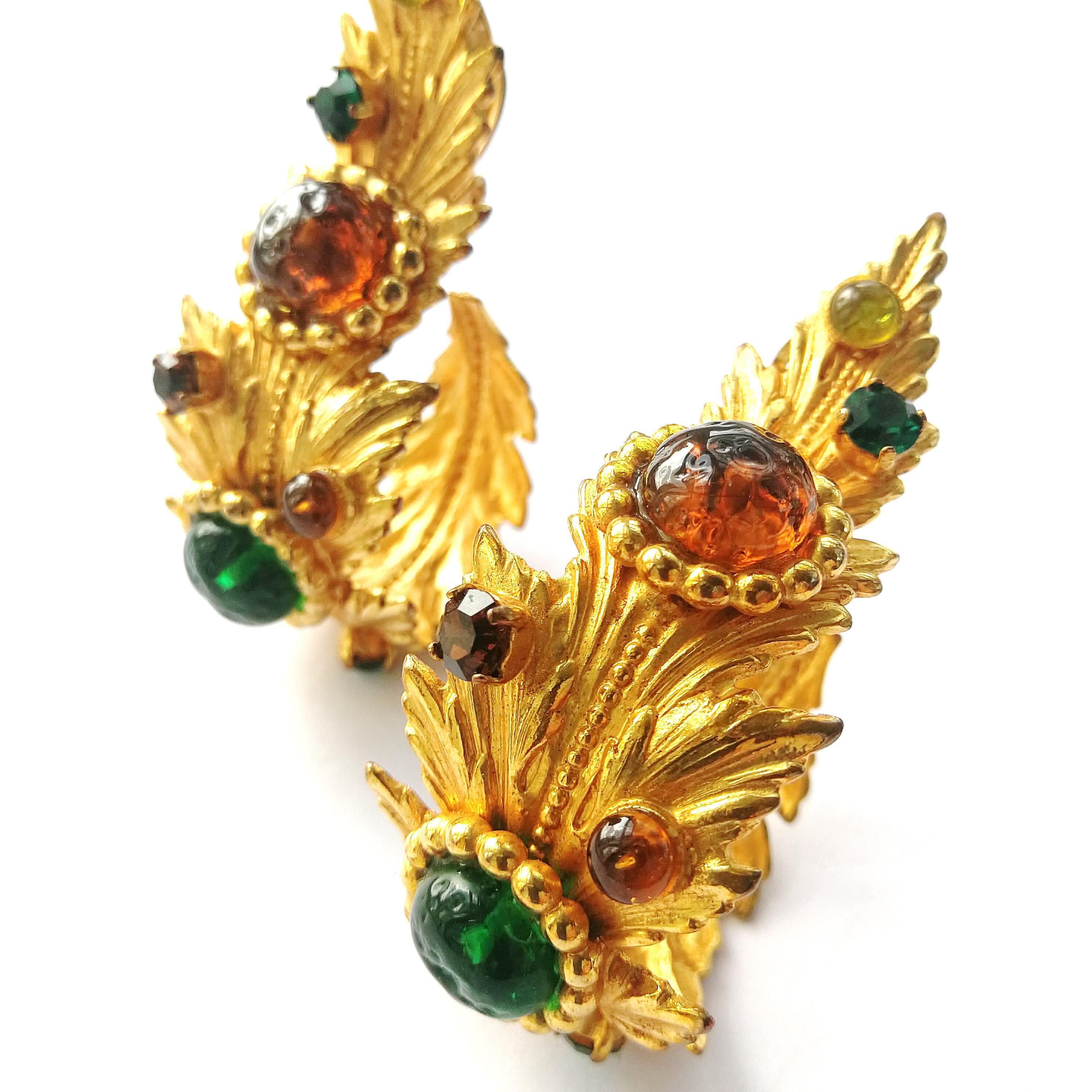 Outstanding gilt metal and jewelled 'leaf' earrings, Dominique Aurientis, 1980s 6