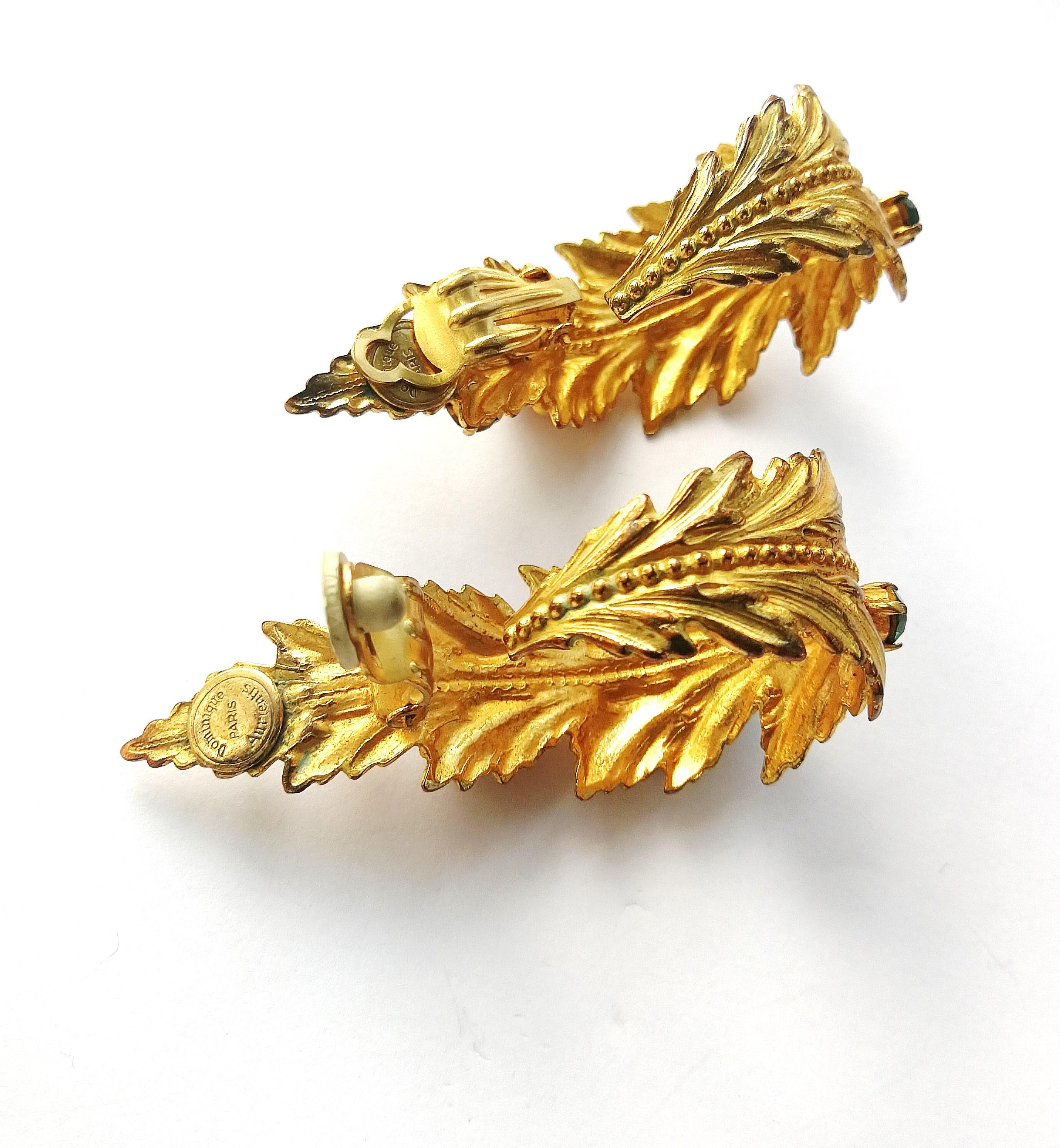 Outstanding gilt metal and jewelled 'leaf' earrings, Dominique Aurientis, 1980s 7