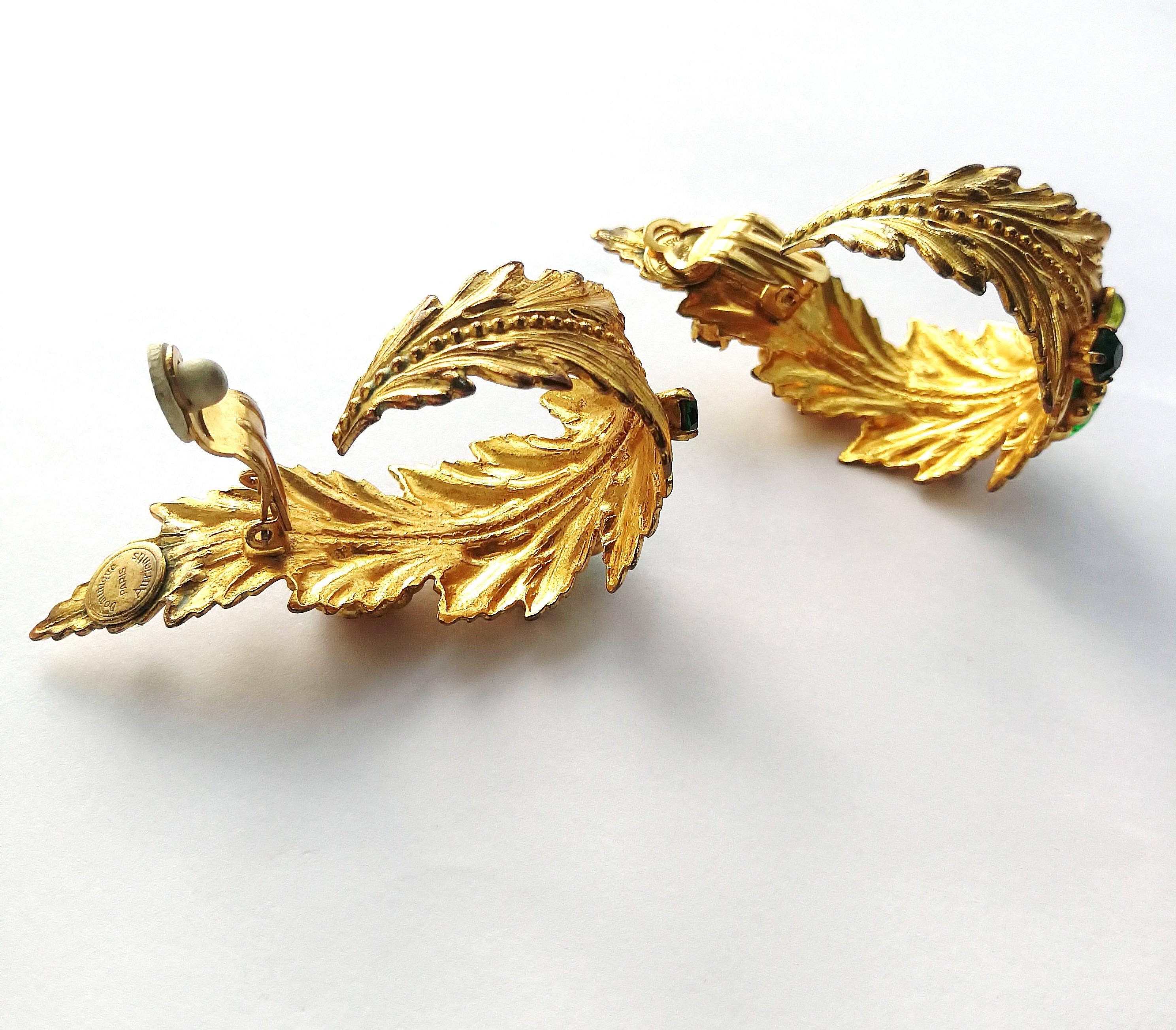 Outstanding gilt metal and jewelled 'leaf' earrings, Dominique Aurientis, 1980s 9