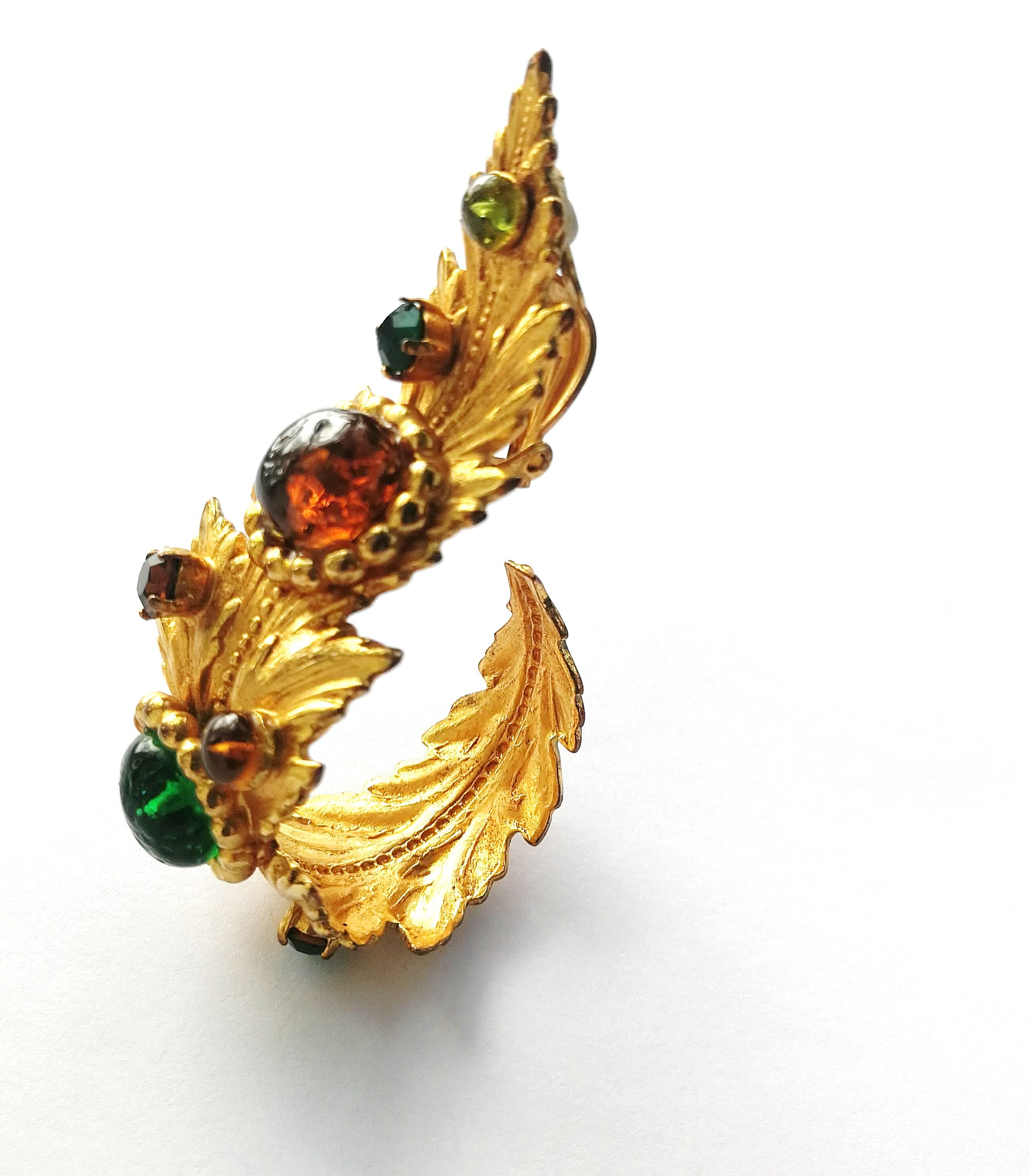 Outstanding gilt metal and jewelled 'leaf' earrings, Dominique Aurientis, 1980s 1