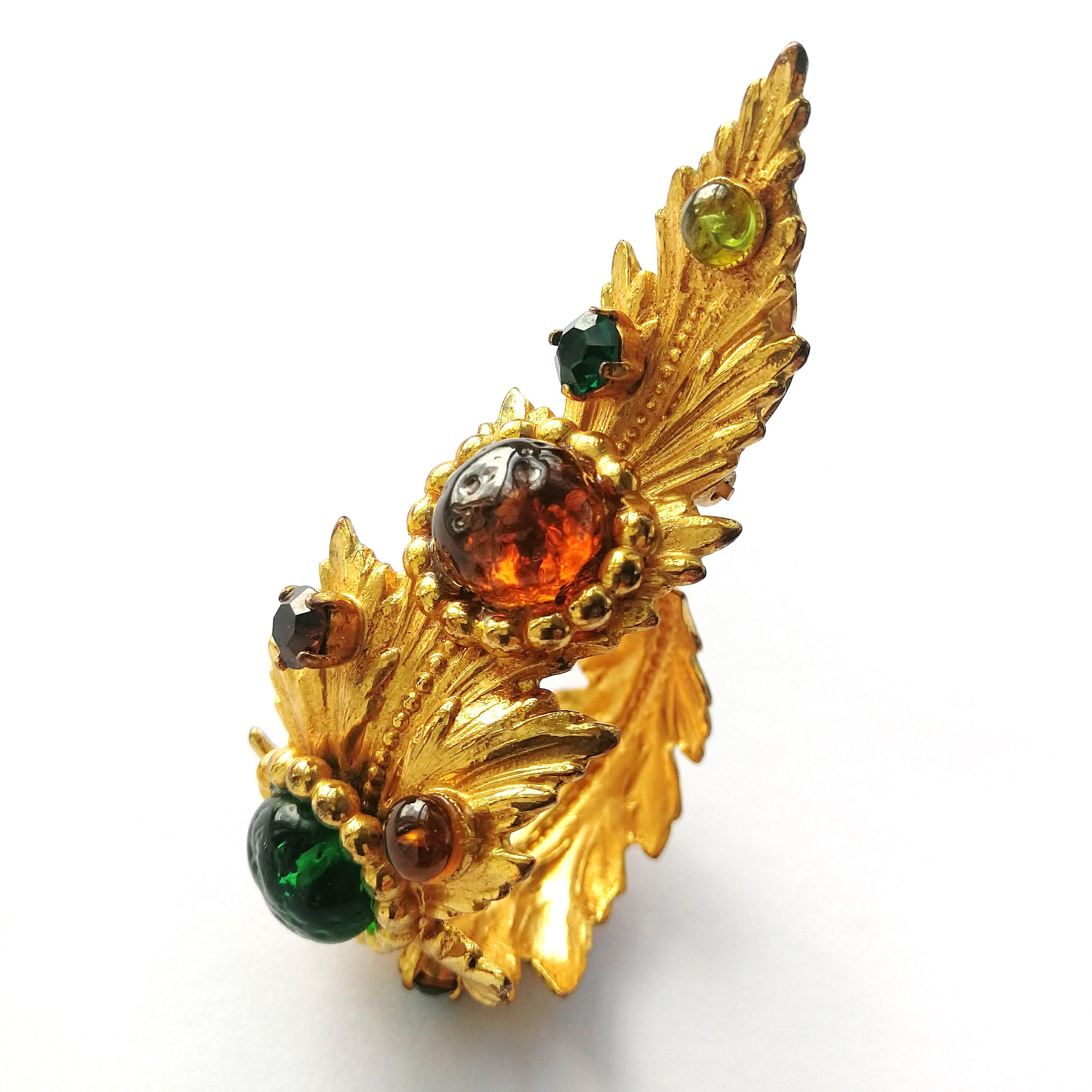 Outstanding gilt metal and jewelled 'leaf' earrings, Dominique Aurientis, 1980s 3