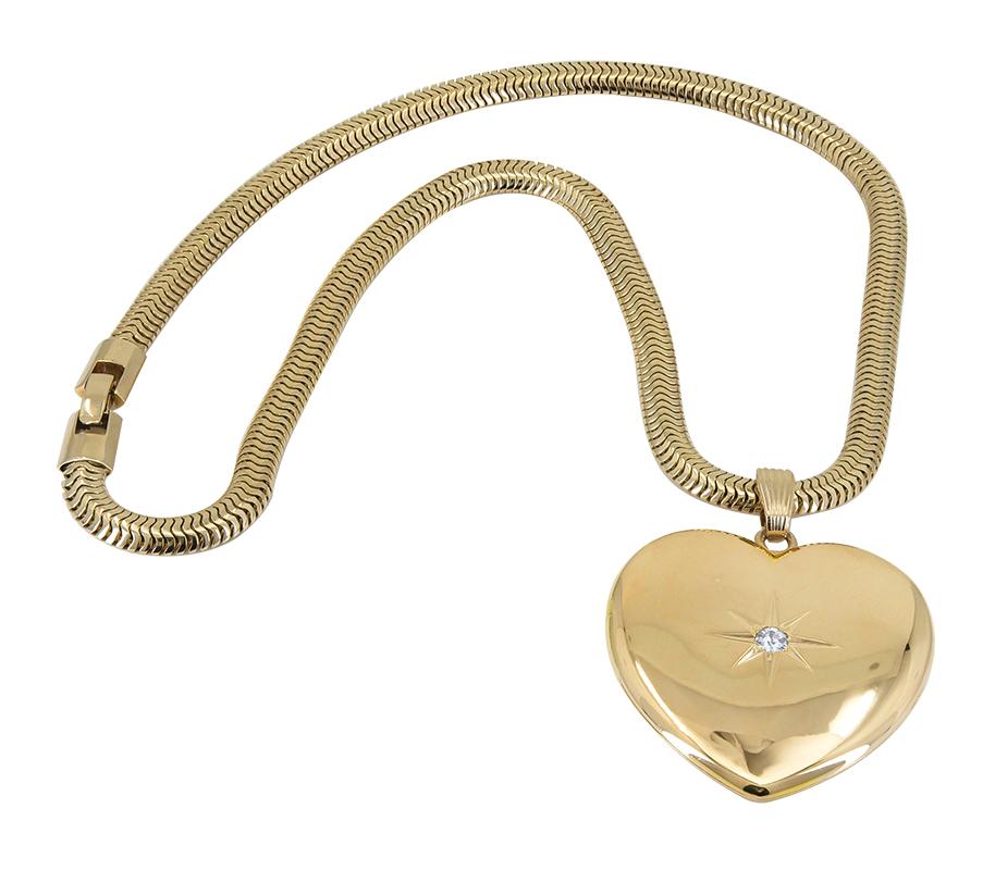 Brilliant Cut Outstanding Gold Heart Locket and Chain