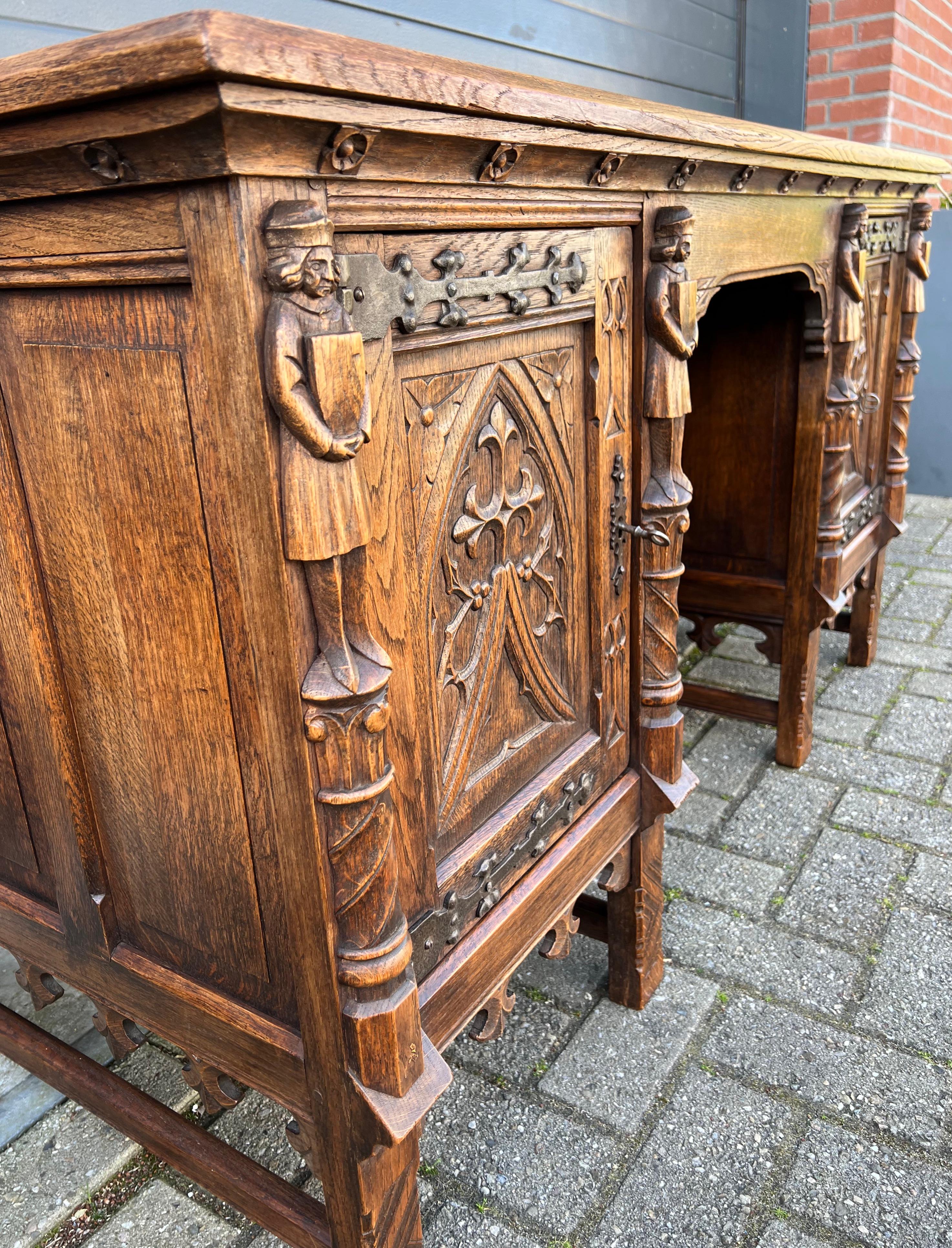 Outstanding Gothic Revival Desk w. Quality Carved Church Window Panels & Guards 2