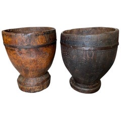 Outstanding Grand Scale Pair of 18th Century Wooden Pots