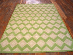 Outstanding Green Color Zig Zag Pattern Contemporary Cotton American Hooked Rug