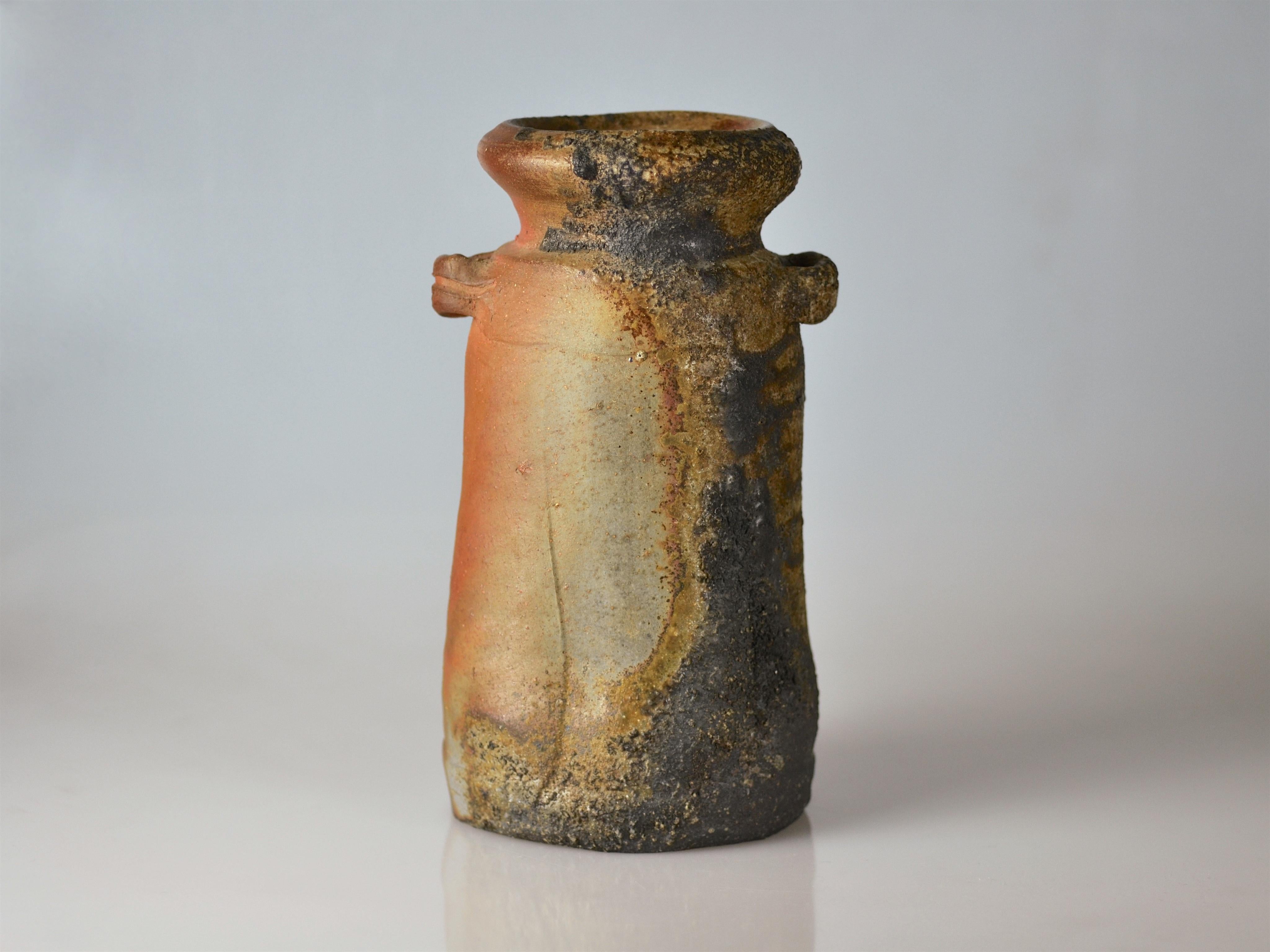 Fired Outstanding Heavy Ash Glazed Japanese Bizen Vase by Isezaki Mitsuru For Sale