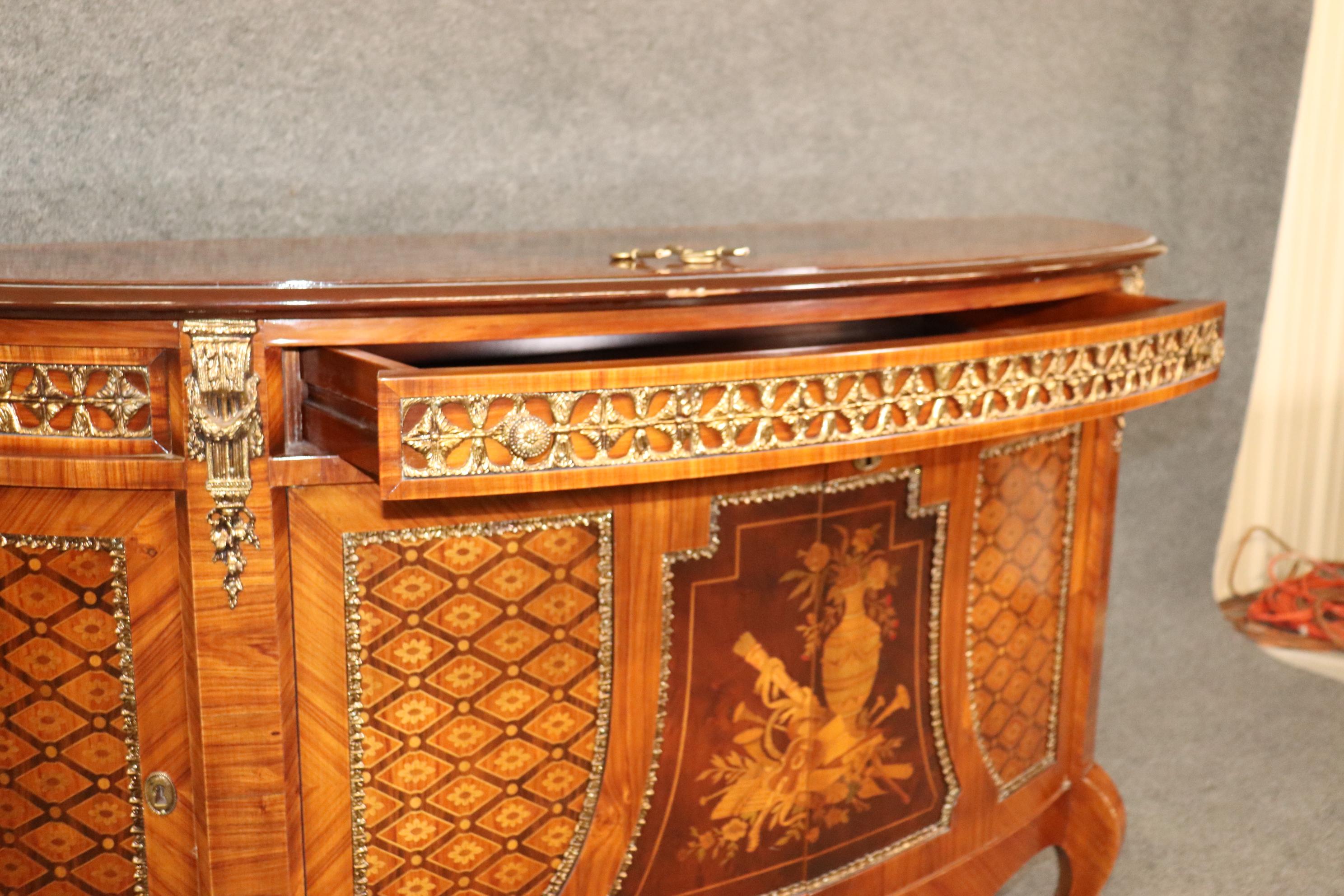 Outstanding Inlaid Bronze Mounted French Louis XV Style Sideboard Circa 1960 14