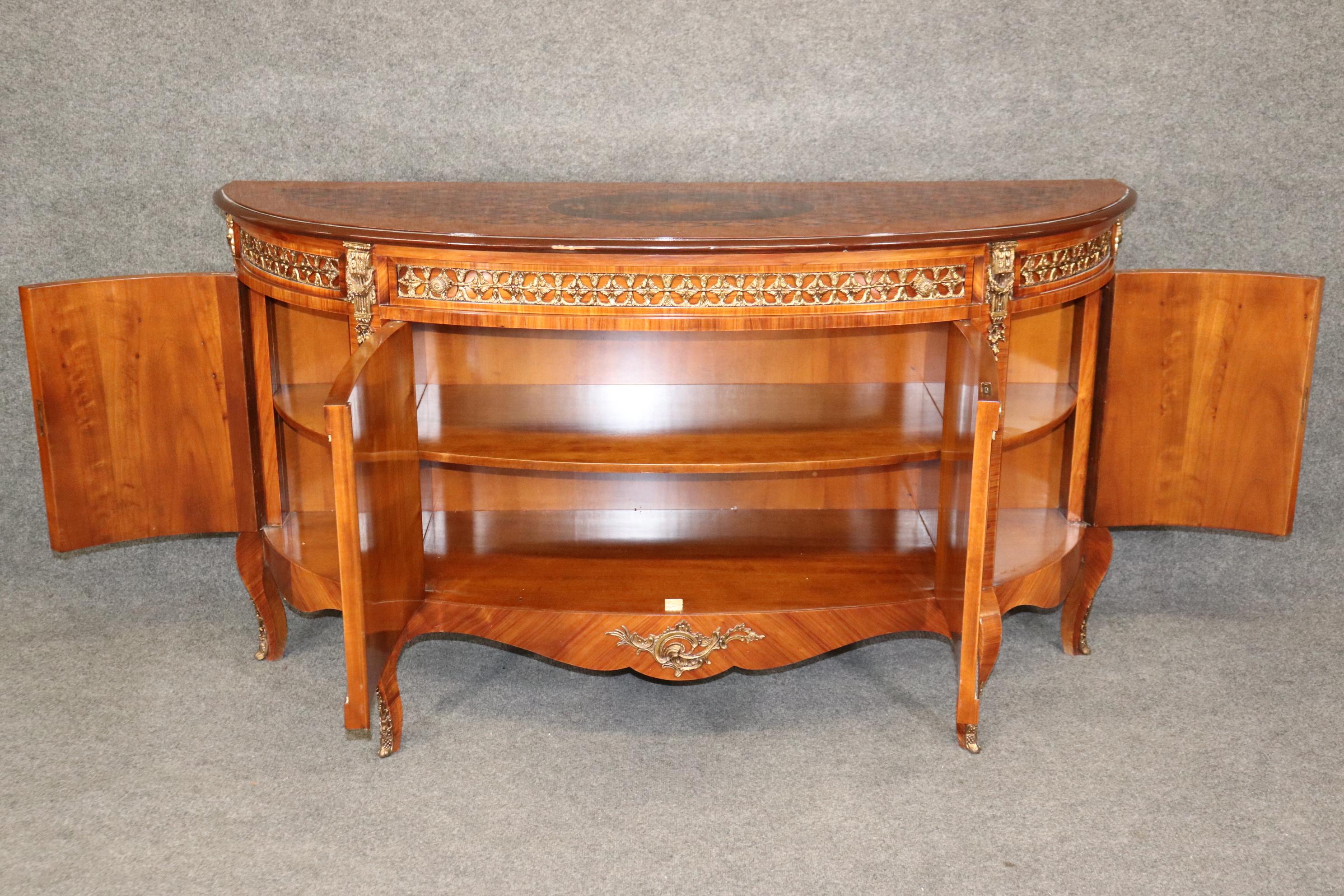 Italian Outstanding Inlaid Bronze Mounted French Louis XV Style Sideboard Circa 1960