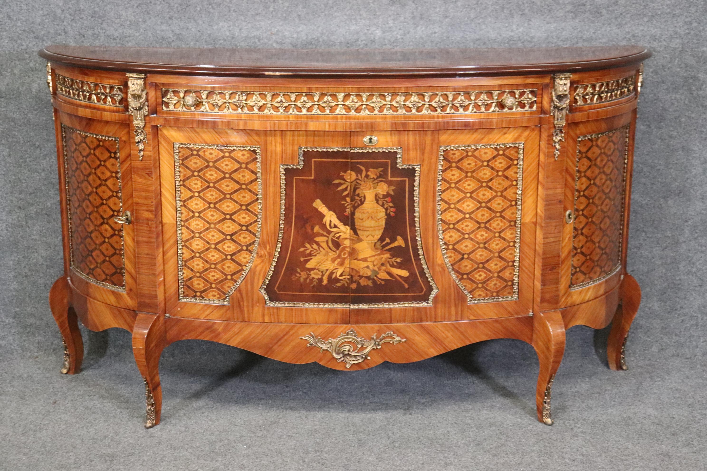 Outstanding Inlaid Bronze Mounted French Louis XV Style Sideboard Circa 1960 In Good Condition In Swedesboro, NJ