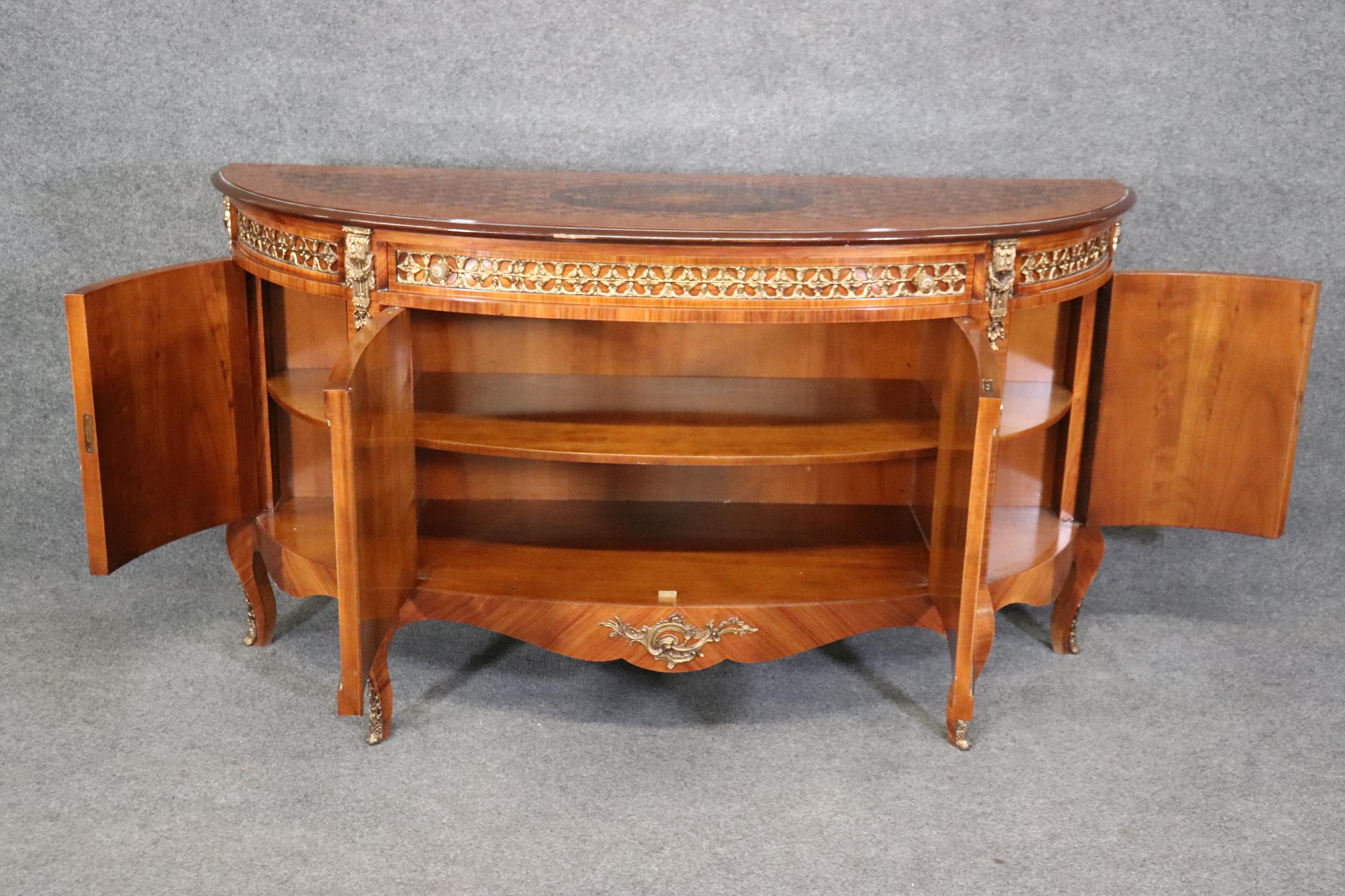 Outstanding Inlaid Bronze Mounted French Louis XV Style Sideboard Circa 1960 4