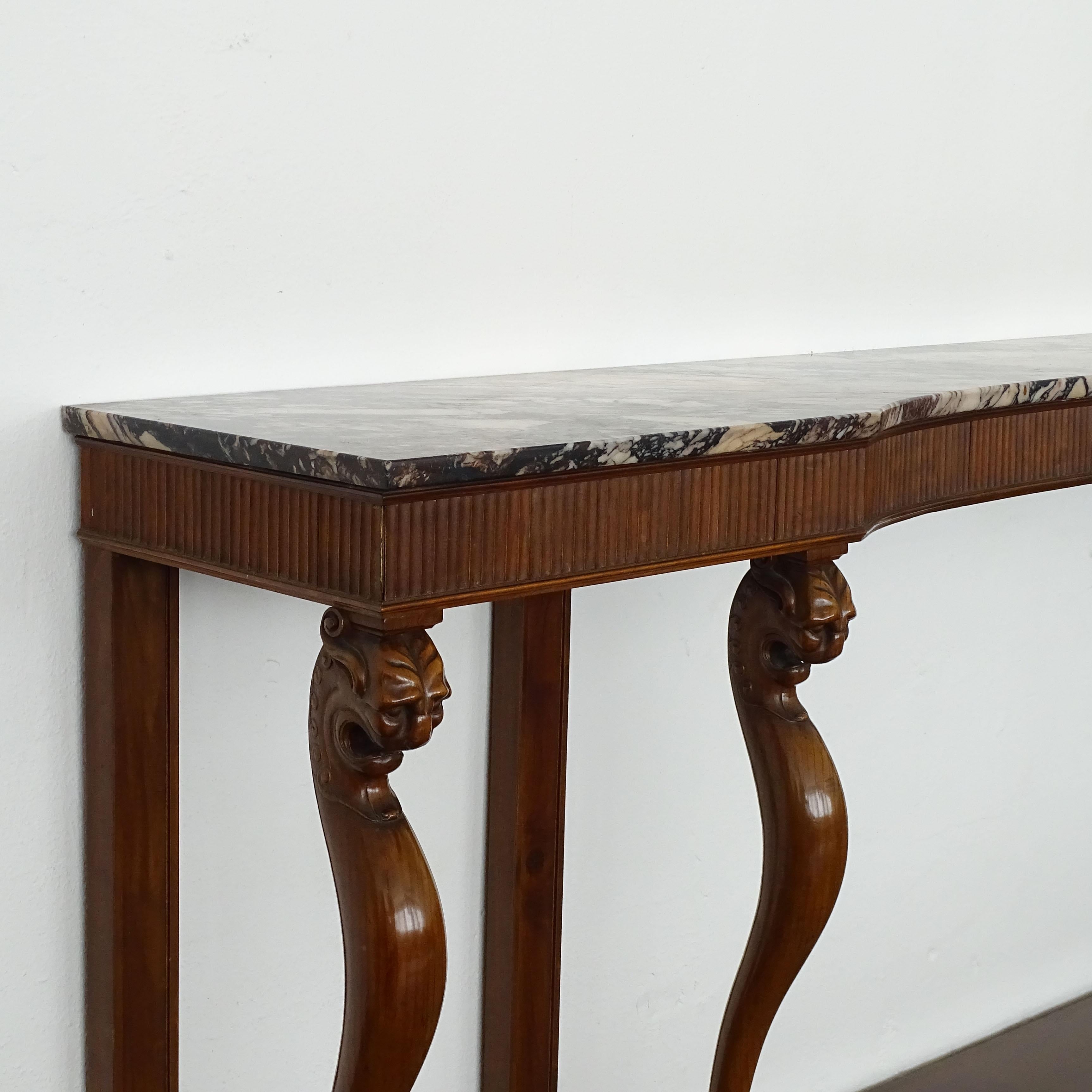 Italian 1920s Art Deco console with feline sculpted legs and marble top For Sale 7
