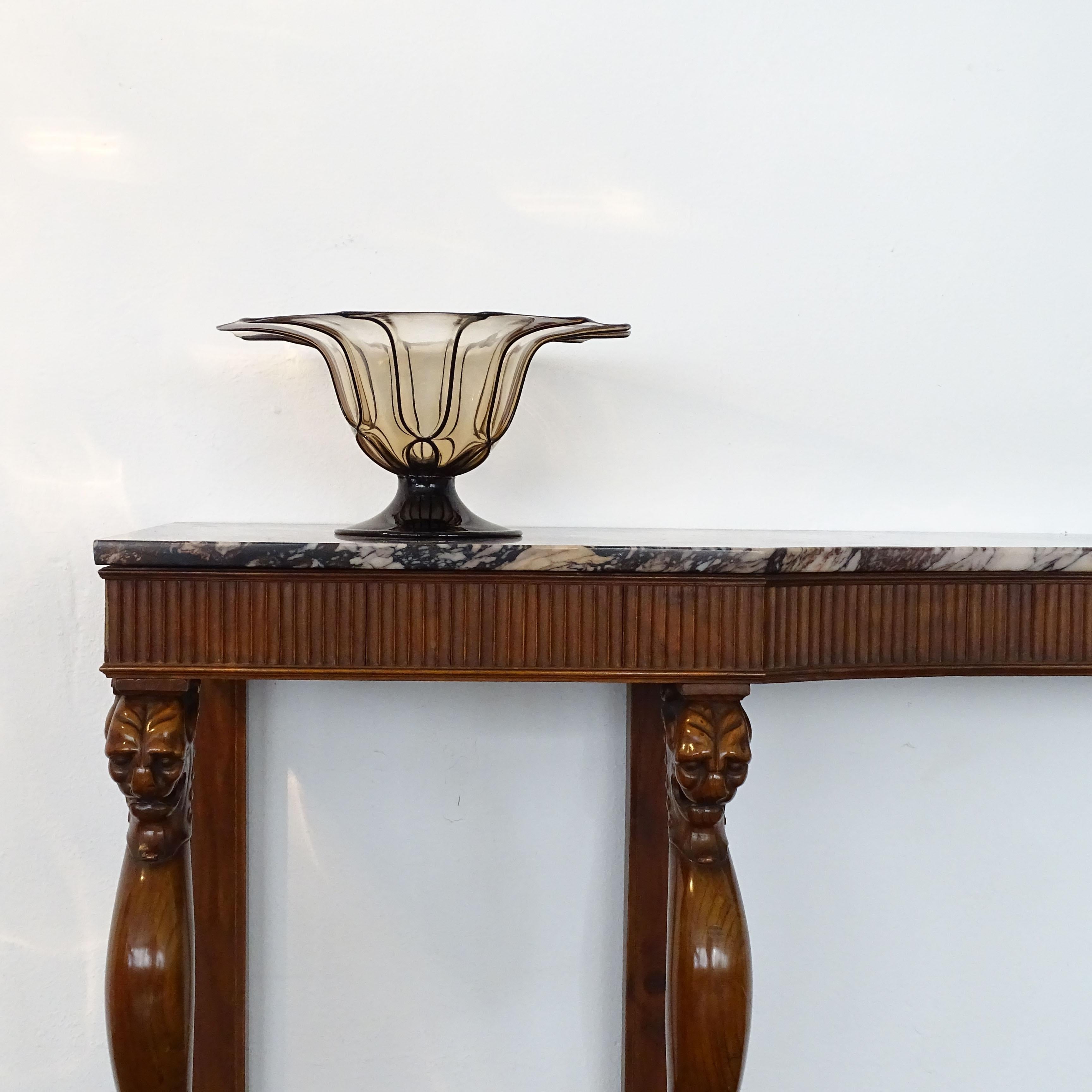 Outstanding Italian 1920s console with feline sculpted legs and marble top.