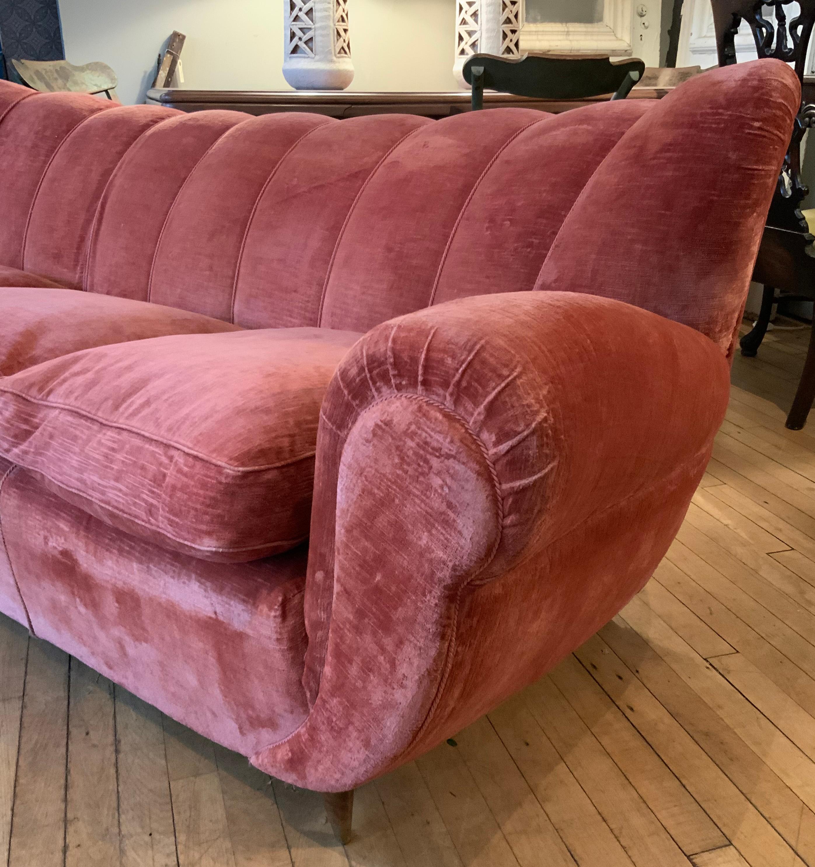 Outstanding Italian 1940's Channel Upholstered Sofa In Good Condition In Hudson, NY