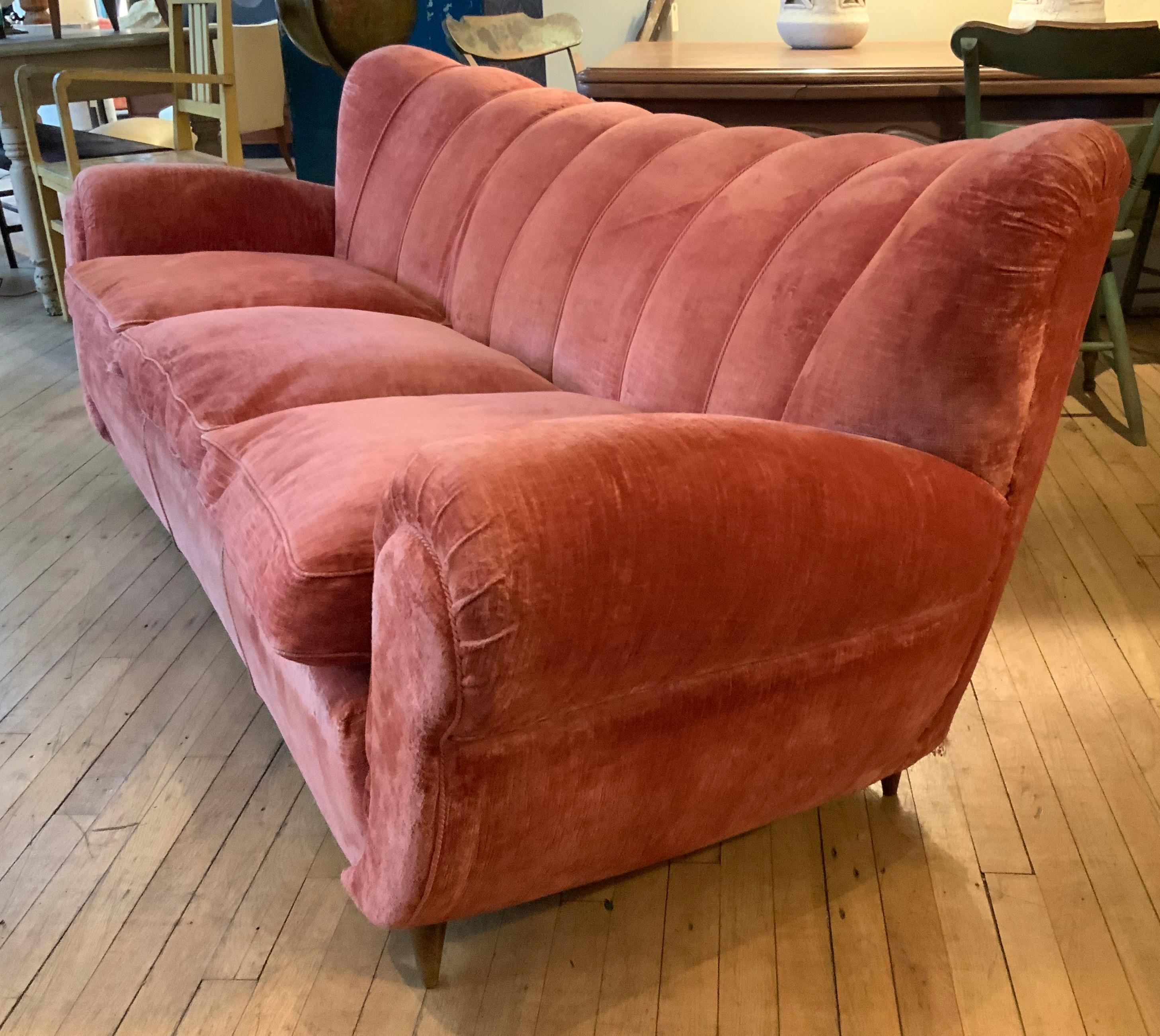 Mid-20th Century Outstanding Italian 1940's Channel Upholstered Sofa