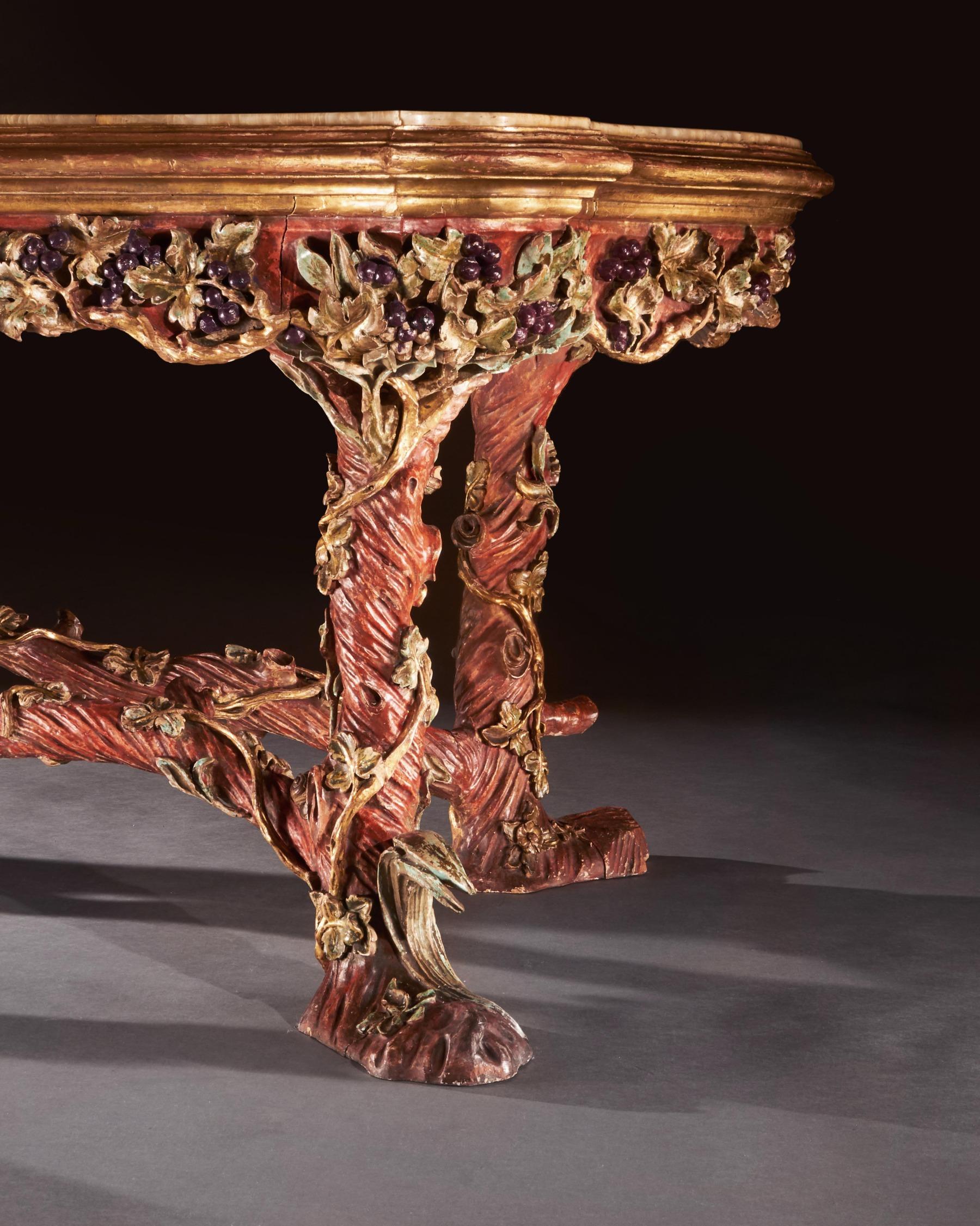 Outstanding Italian Carved Wood Polychrome Centre Table with Onyx Top by Amulet  For Sale 6