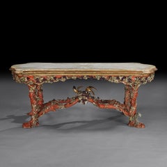 Outstanding Italian Carved Wood Polychrome Centre Table with Onyx Top by Amulet