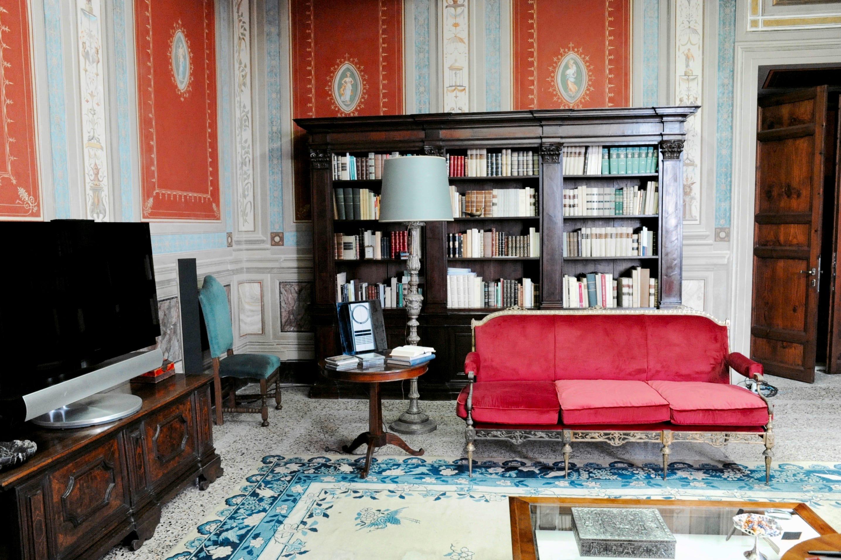 Outstanding Italian Midcentury Brass and Red Velvet Living Room Set, 1950 8