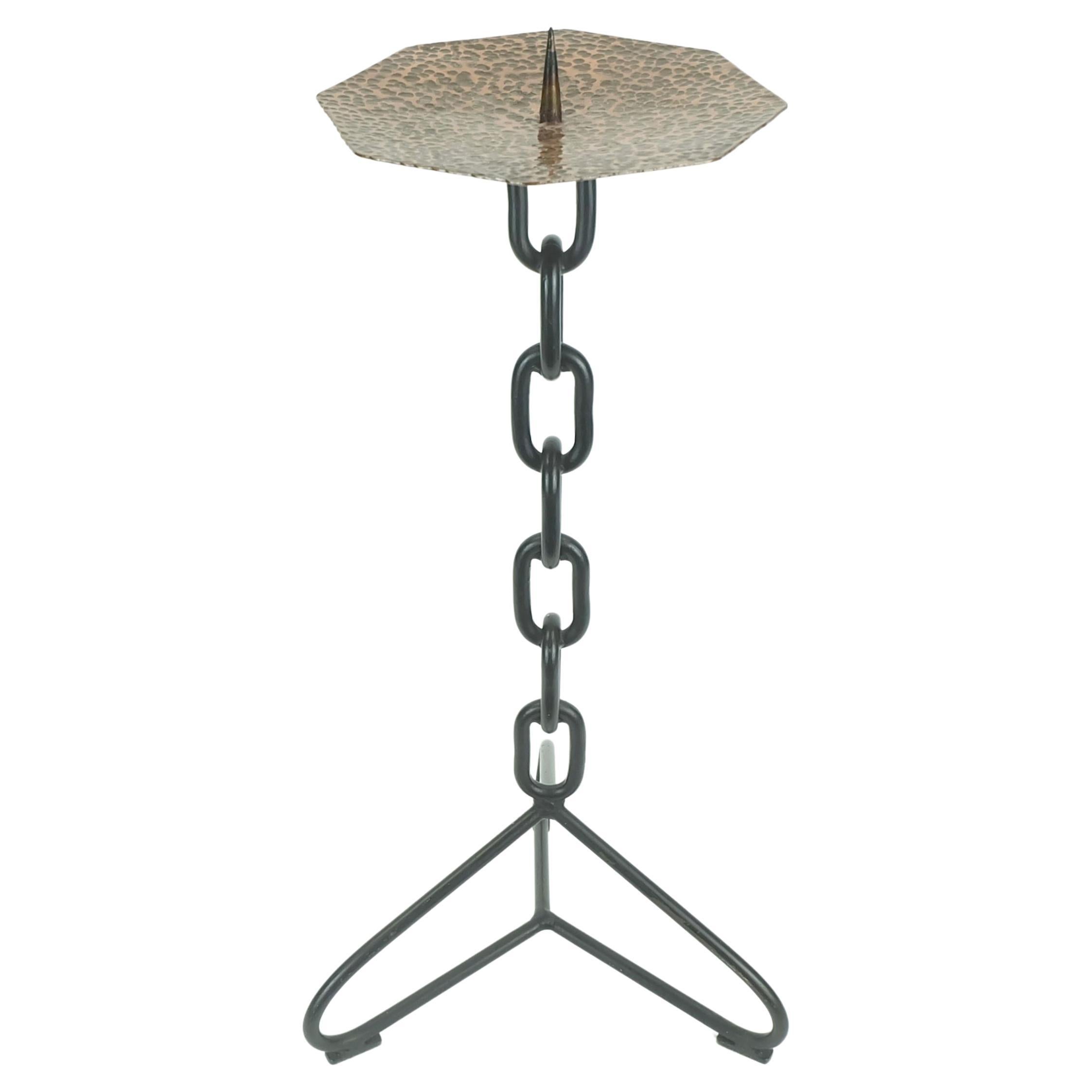 eccezionale grande portacandele da 21" dal design brutalista in ferro e rame vintage anni '60