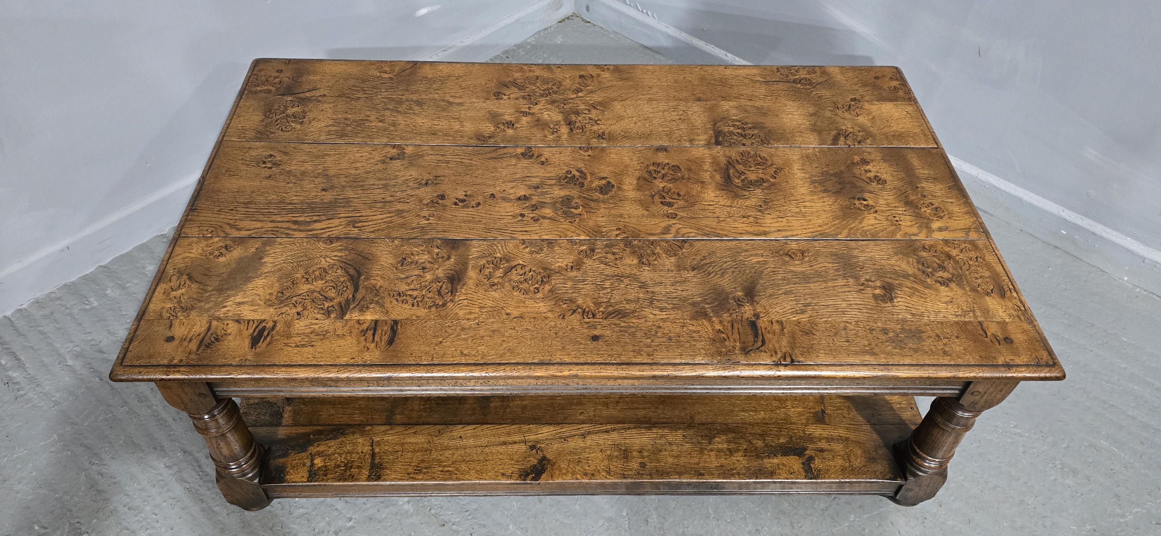 English Outstanding Large Burr Oak Coffee Table