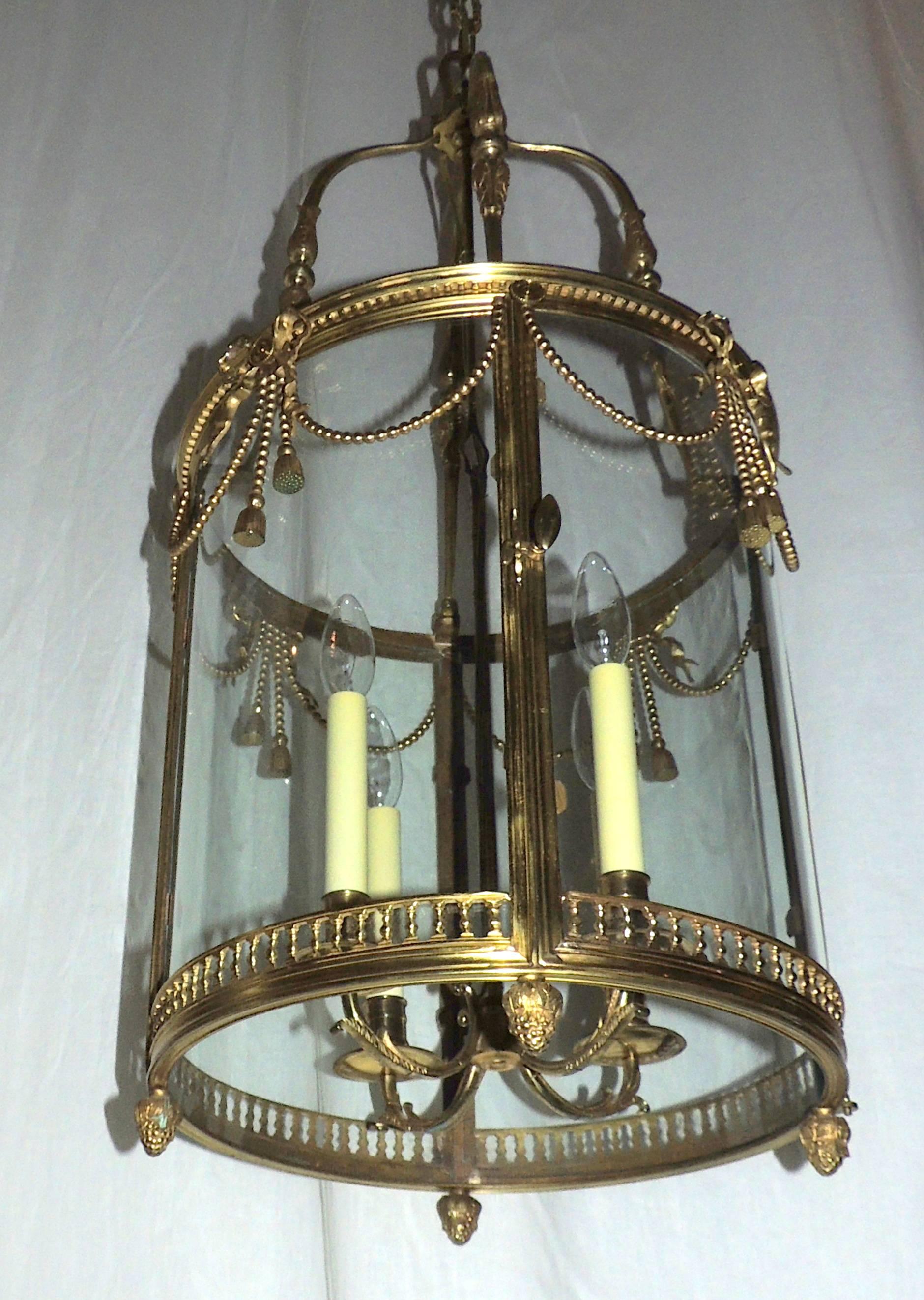 Outstanding Large French Gilt Bronze Ribbon Bow Lantern Fine Chandelier Fixture For Sale 3