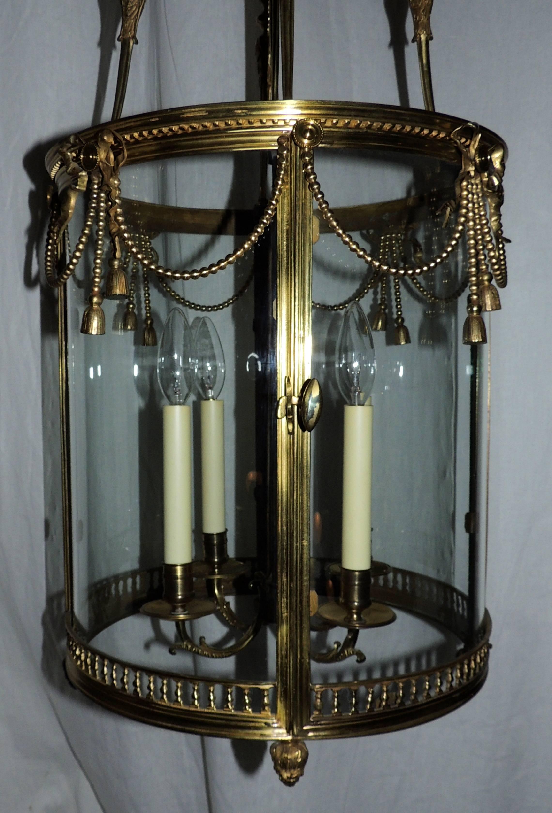 Outstanding Large French Gilt Bronze Ribbon Bow Lantern Fine Chandelier Fixture For Sale 1