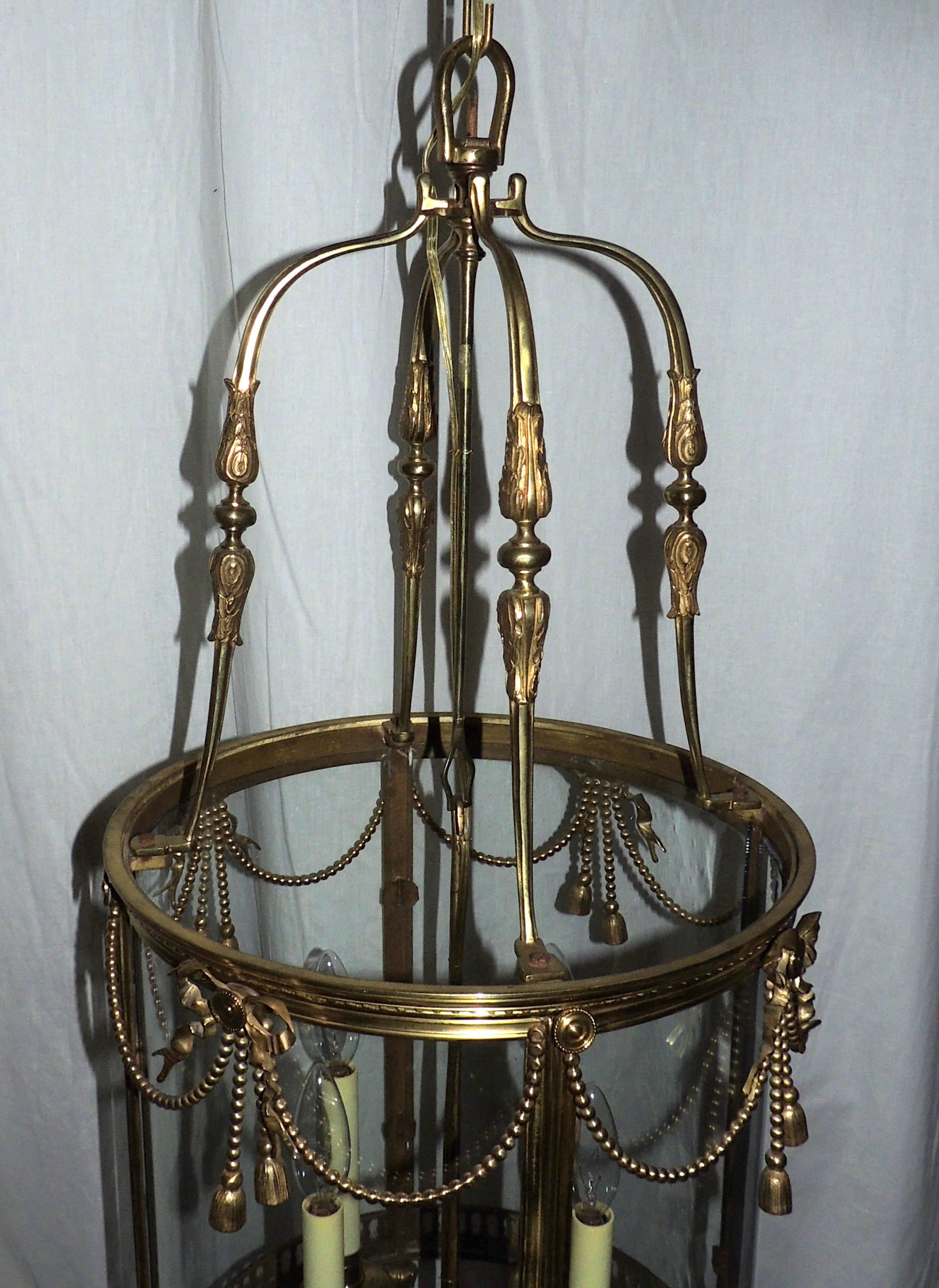 Outstanding Large French Gilt Bronze Ribbon Bow Lantern Fine Chandelier Fixture For Sale 3
