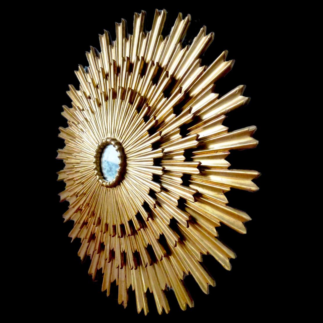 Outstanding Large Gilded Triple Layered Sunburst Mirror, Spain, 1950 For Sale 4