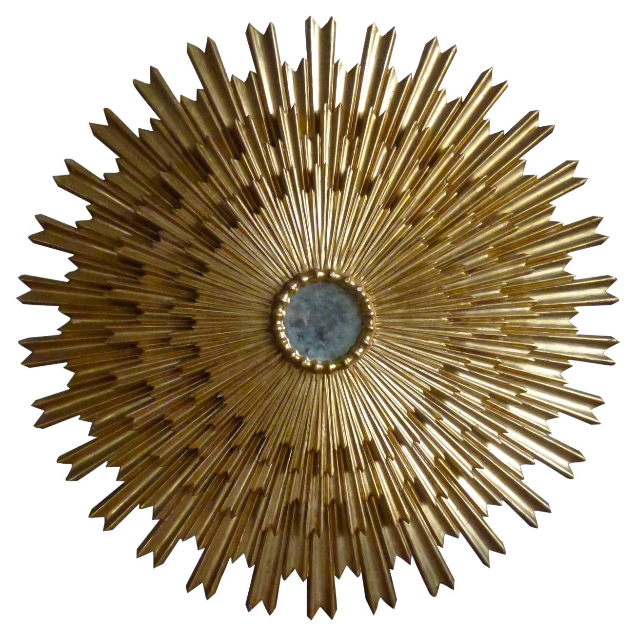 Outstanding Large Gilded Triple Layered Sunburst Mirror, Spain, 1950 For Sale