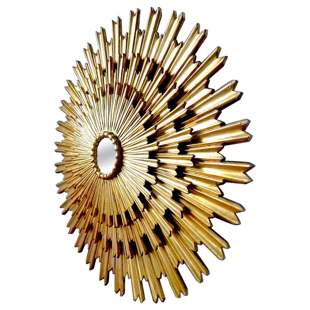 Eccezionale grande specchio dorato a triplo strato a raggiera, Spagna, 1950