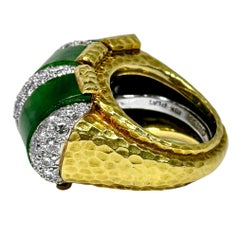 Outstanding Large Hammered David Webb Gold Jade and Diamond Cocktail Ring