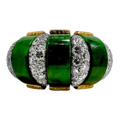 Outstanding Large Hammered David Webb Gold Jade and Diamond Cocktail Ring