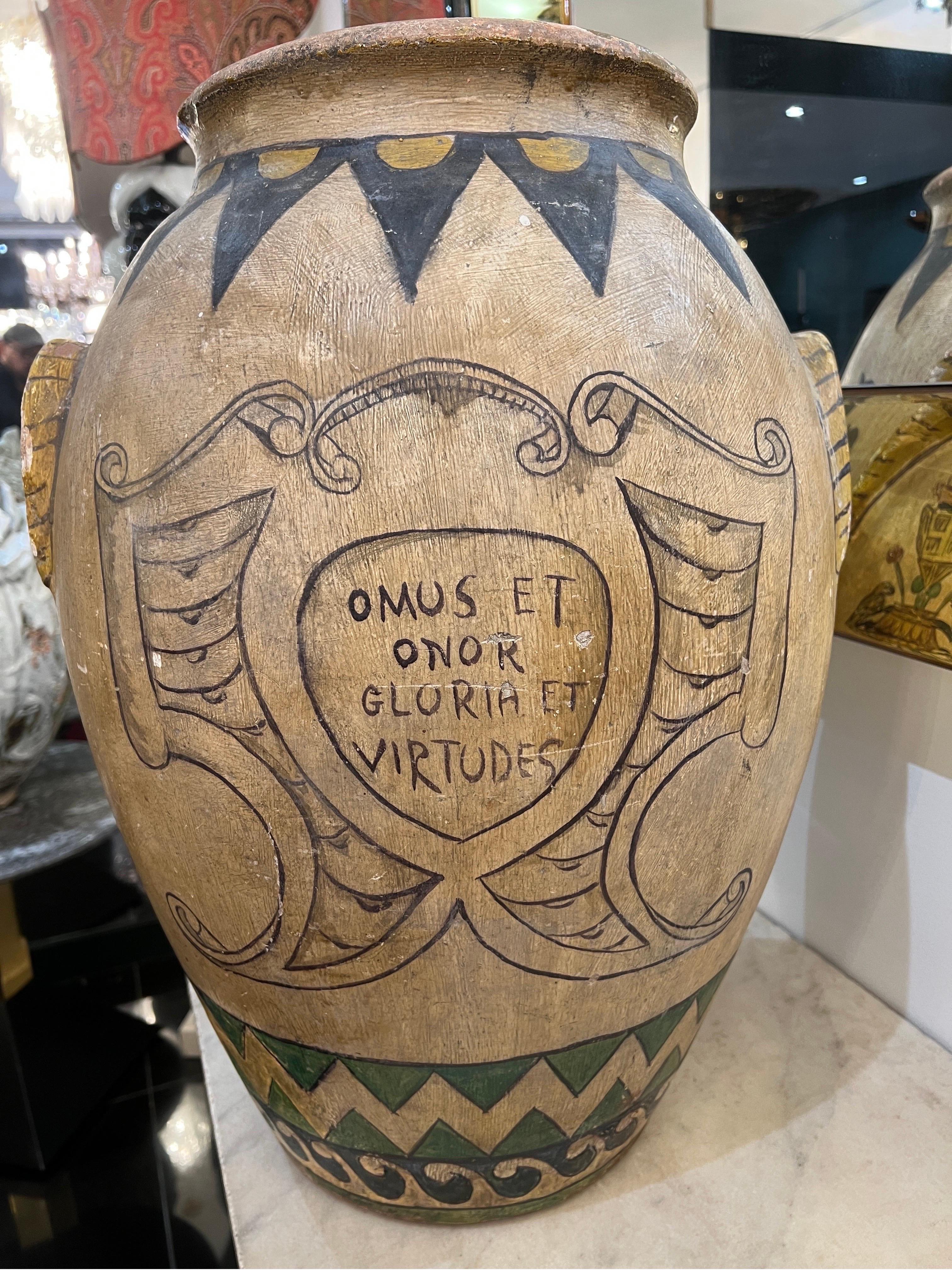 Outstanding large hand painted terracotta urn  In Good Condition For Sale In London, GB