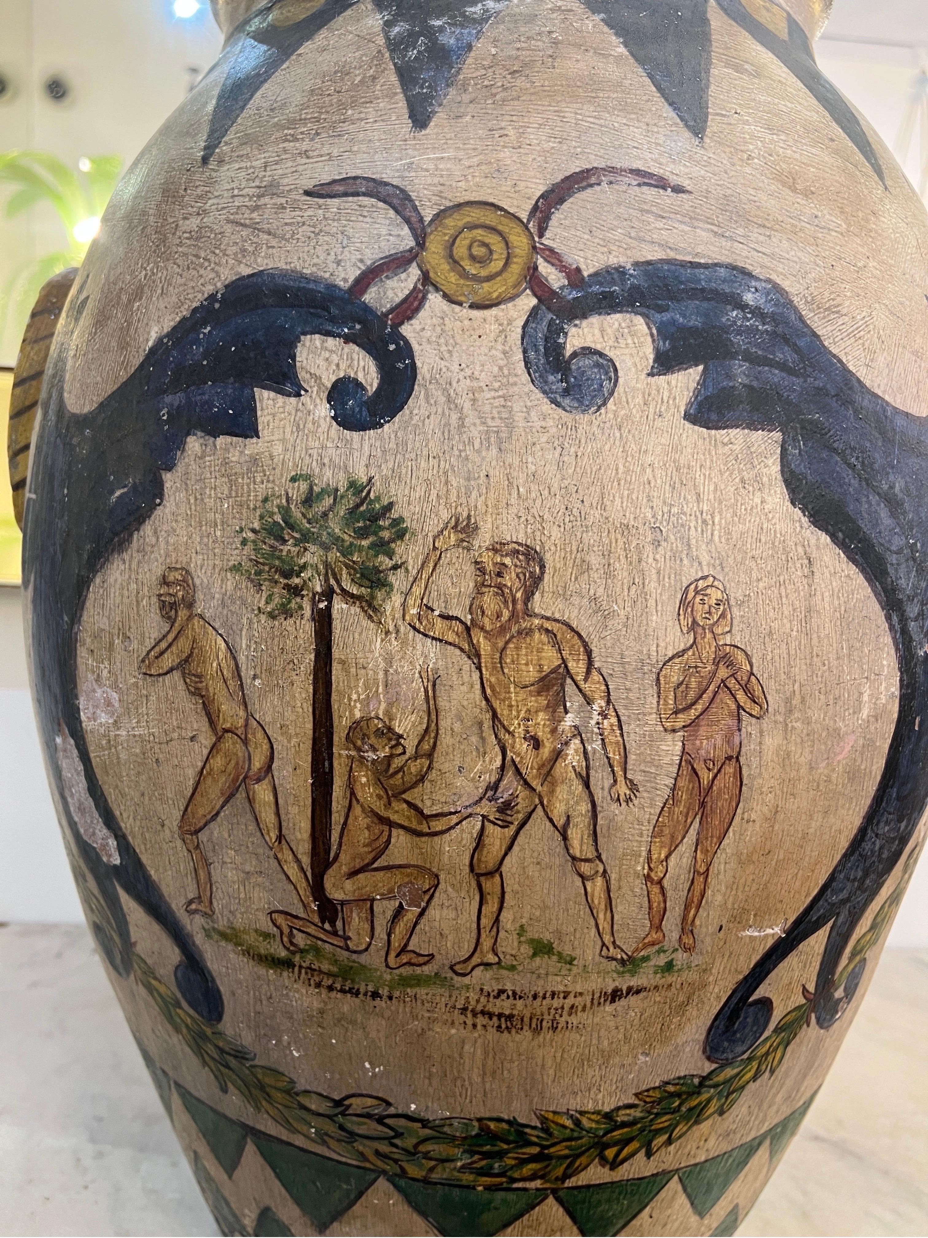 20th Century Outstanding large hand painted terracotta urn 