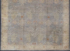 Outstanding Large Oushak in Light Purple, Cream and Gray with Willow Tree Design