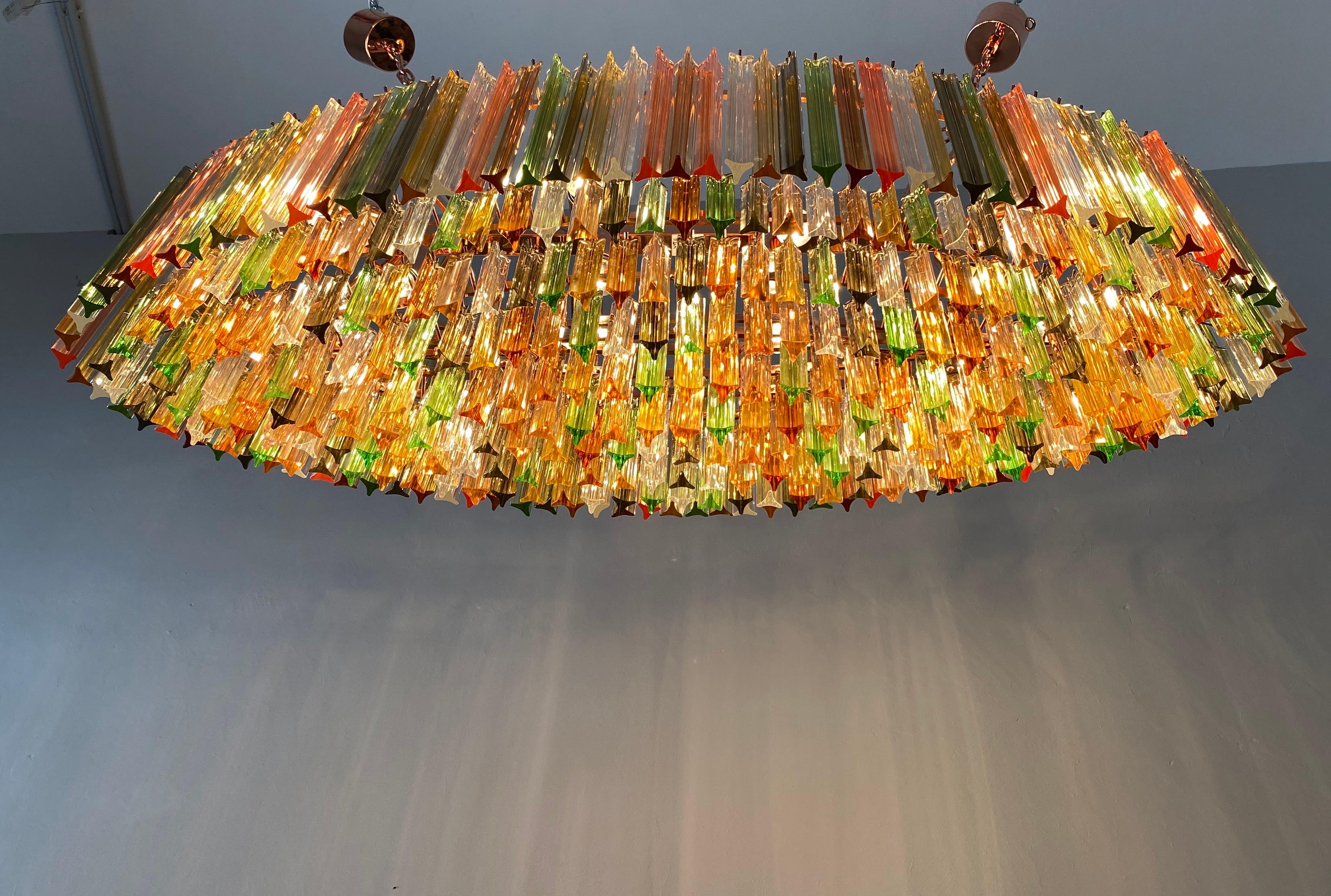 Italian Outstanding Large Oval Shaped Multi-Color Triedi Murano Glass Chandelier For Sale