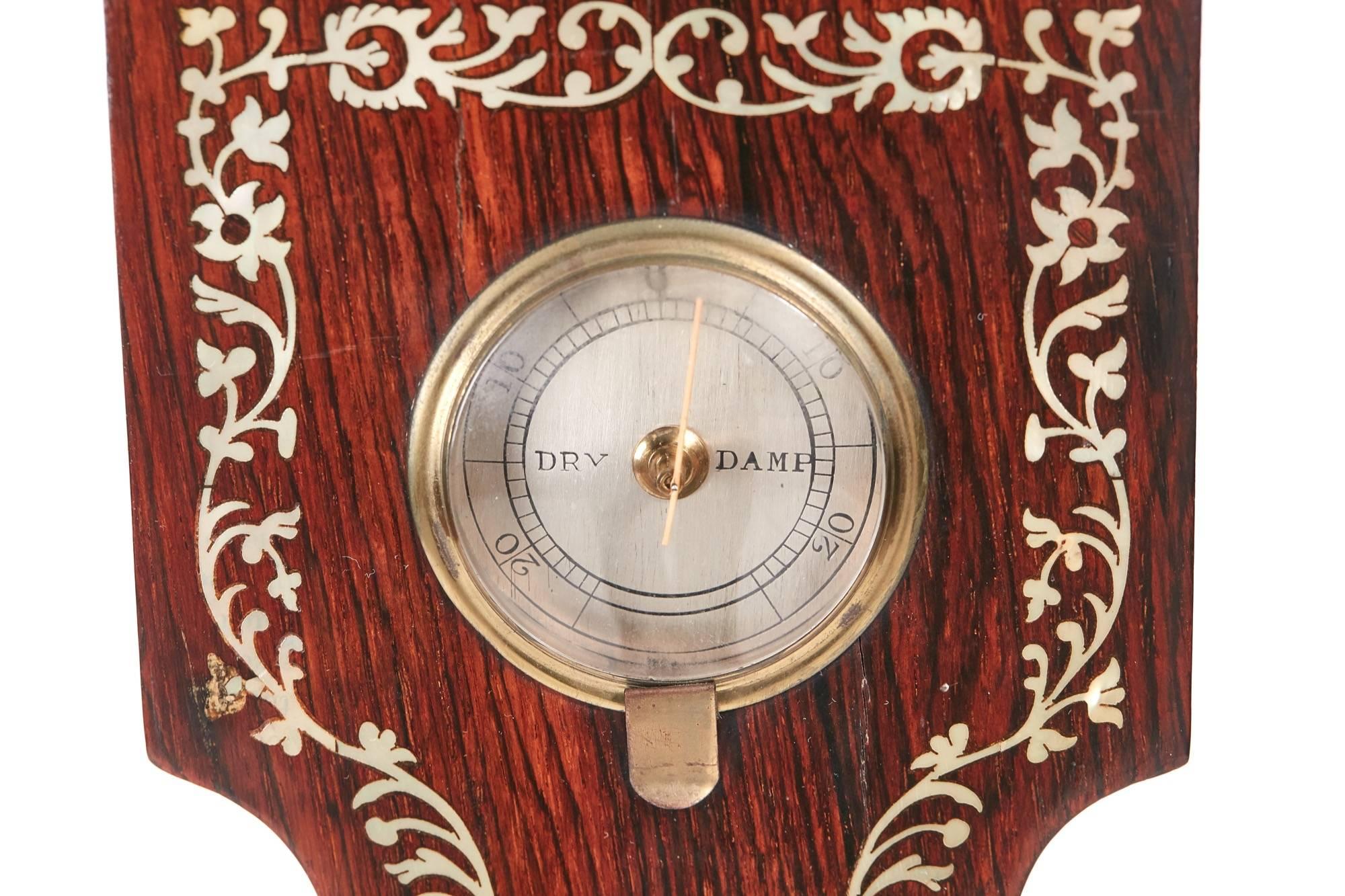 European Outstanding Large Rosewood Inlaid Mother-of-Pearl Banjo Barometer