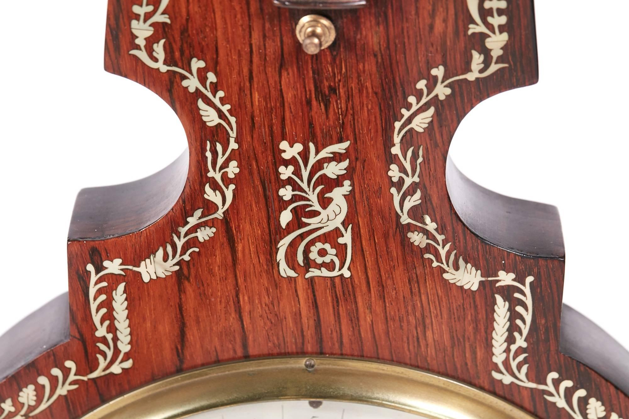 Outstanding Large Rosewood Inlaid Mother-of-Pearl Banjo Barometer 1