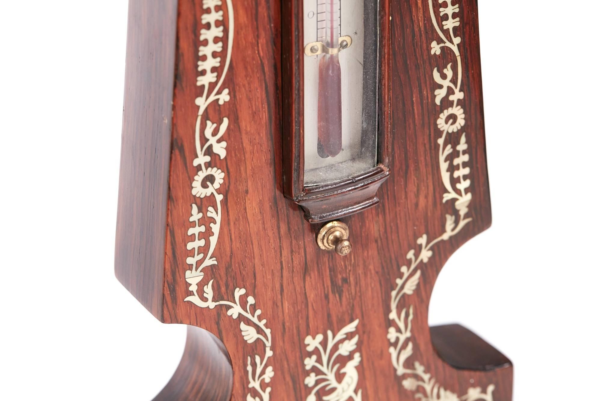 Outstanding Large Rosewood Inlaid Mother-of-Pearl Banjo Barometer 3
