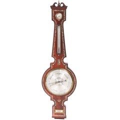 Antique Outstanding Large Rosewood Inlaid Mother-of-Pearl Banjo Barometer