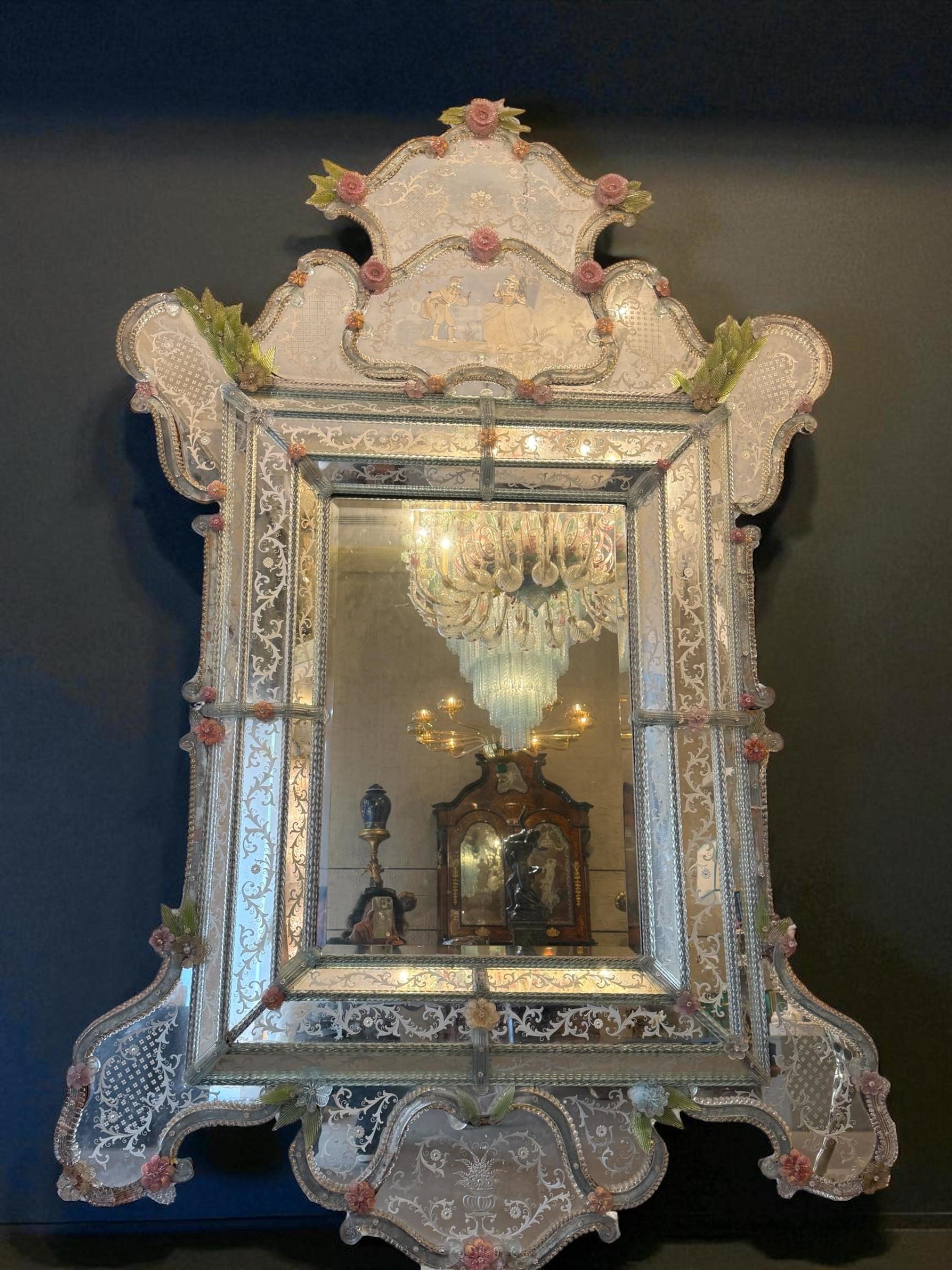 Gran veneciana excepcional  Espejo de cristal de Murano en venta 4