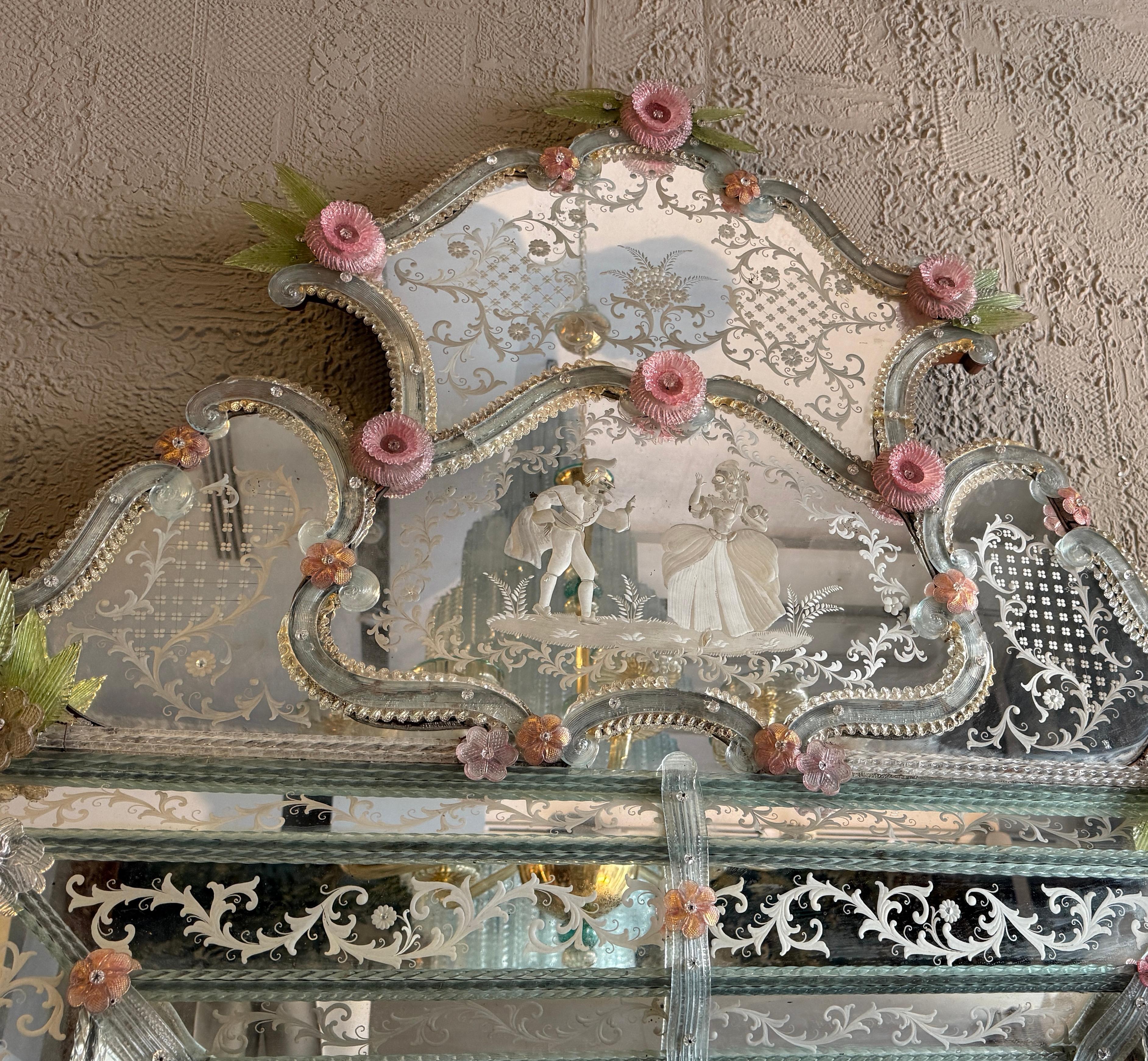 Gran veneciana excepcional  Espejo de cristal de Murano en Excelente estado para la venta en Rome, IT